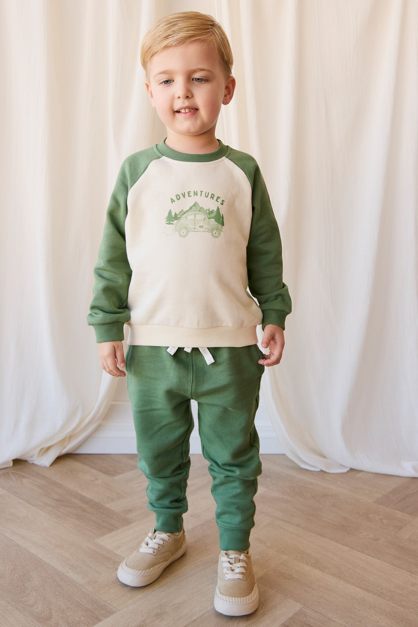 Pantalon de survêtement sportif Pois Neige en coton biologique uni avec taille élastique pour bébés garçons 6M