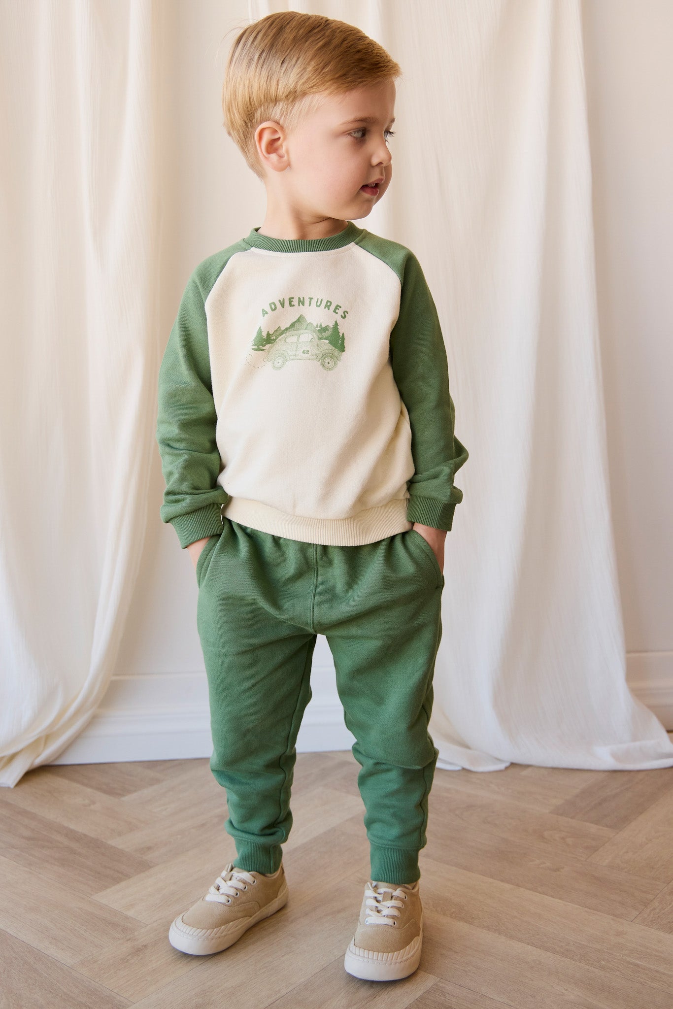 Pantalon de survêtement sportif Pois Neige en coton biologique uni avec taille élastique pour bébés garçons 6M