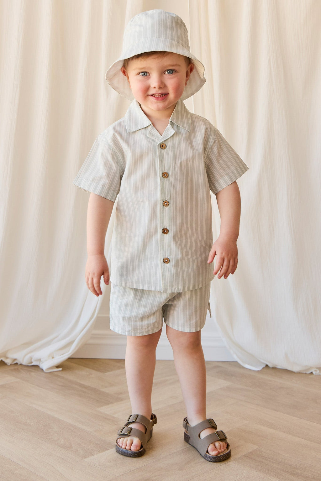 Chemise en coton biologique à rayures variées Coastal Shoreline avec boutonnage pour bébés et enfants garçons de 6 mois à 5 ans