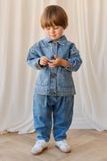 Pantalon en denim de coton uni, coupe décontractée et style vintage, avec taille élastique pour garçons de 4 à 5 ans