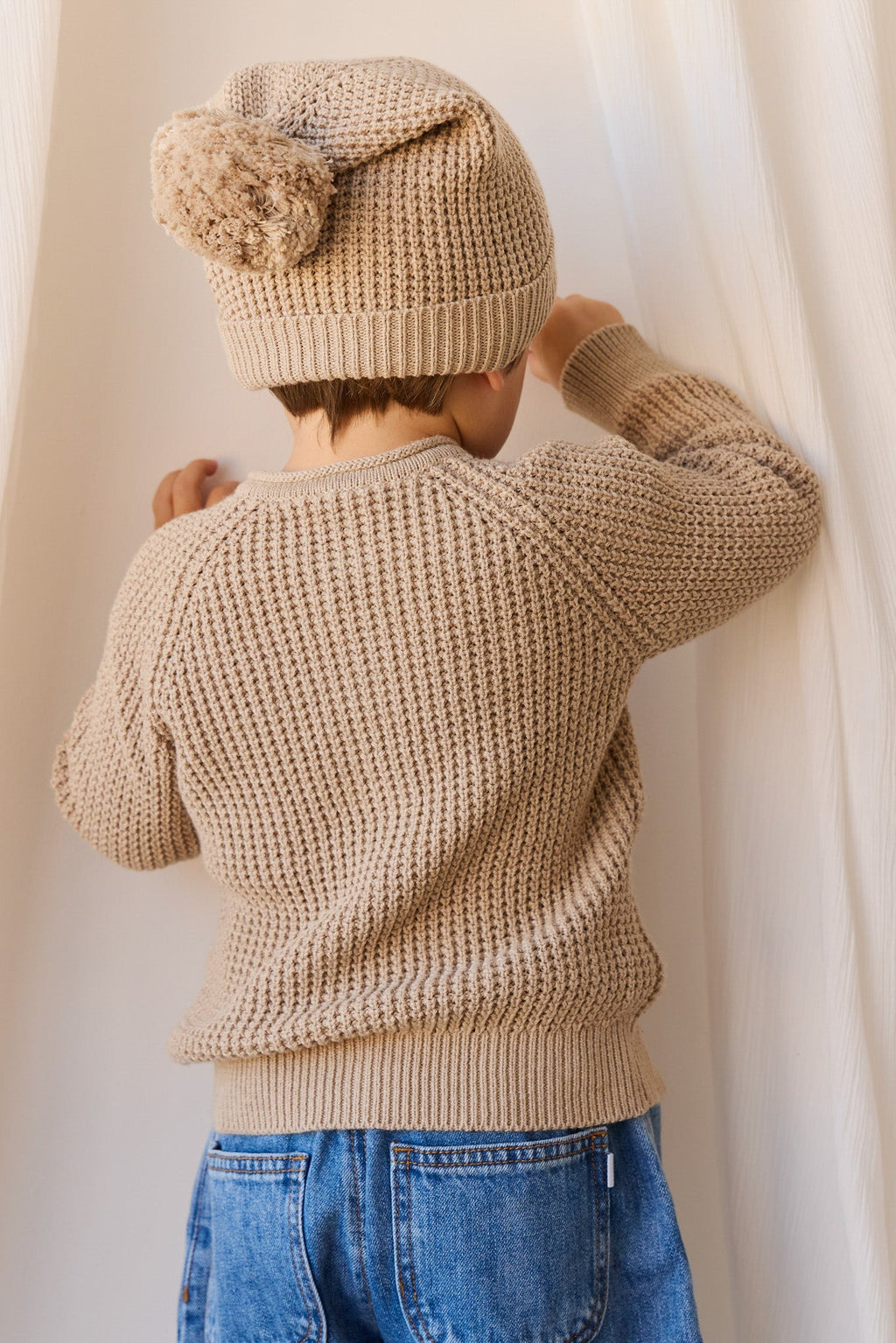 Bonnet en maille de coton doux couleur sable chiné avec revers côtelé pour bébés et enfants garçons et filles de 0 à 2 ans et plus