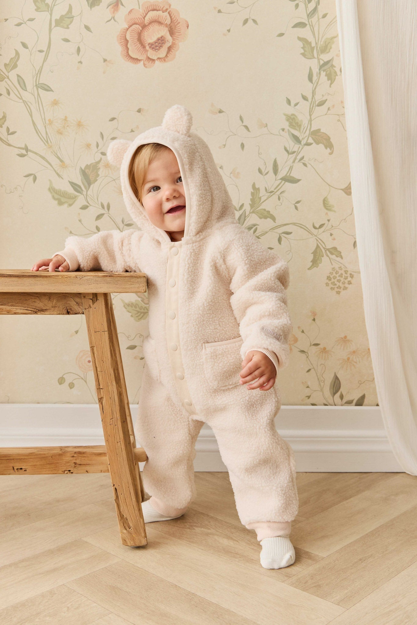 Barboteuse en coton uni rose fard à joues avec boutons-pression pour bébé fille