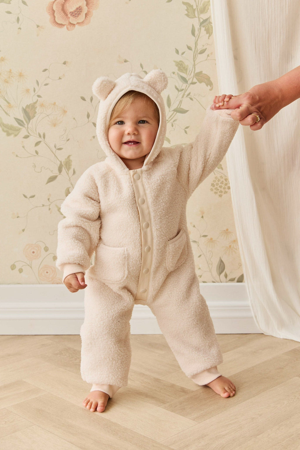 Barboteuse en coton uni rose fard à joues avec boutons-pression pour bébé fille