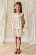 Short en coton biologique imprimé floral antique avec taille élastique pour bébés et petites filles de 6 mois à 3 ans