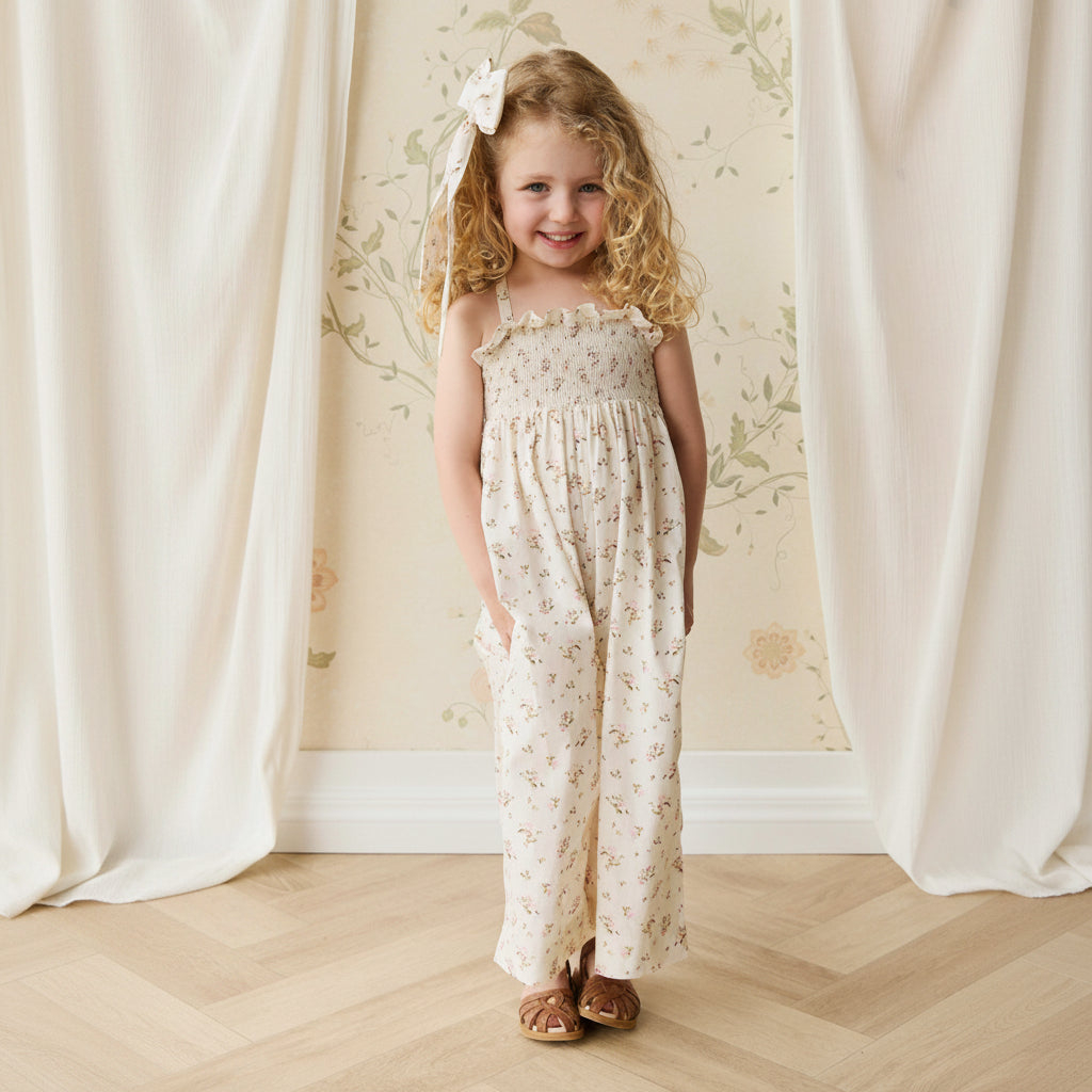 Combinaison Romantique Florale en Coton Bio avec Ceinture à Nouer pour Bébé Fille et Fillette 6M-3A