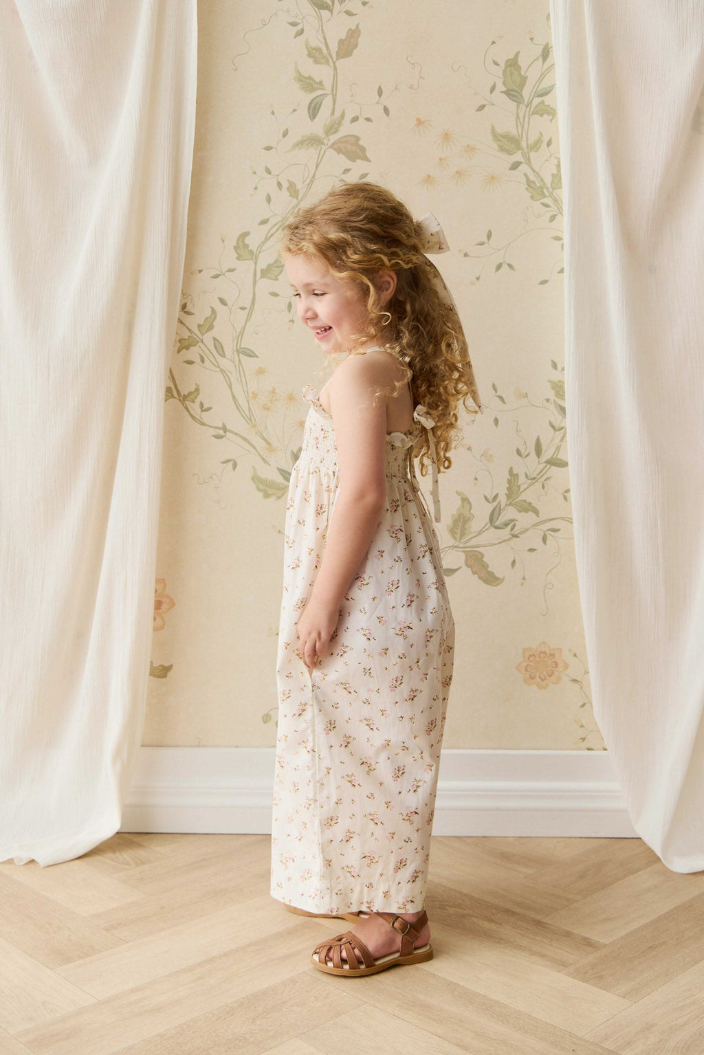 Combinaison Romantique Florale en Coton Bio avec Ceinture à Nouer pour Bébé Fille et Fillette 6M-3A