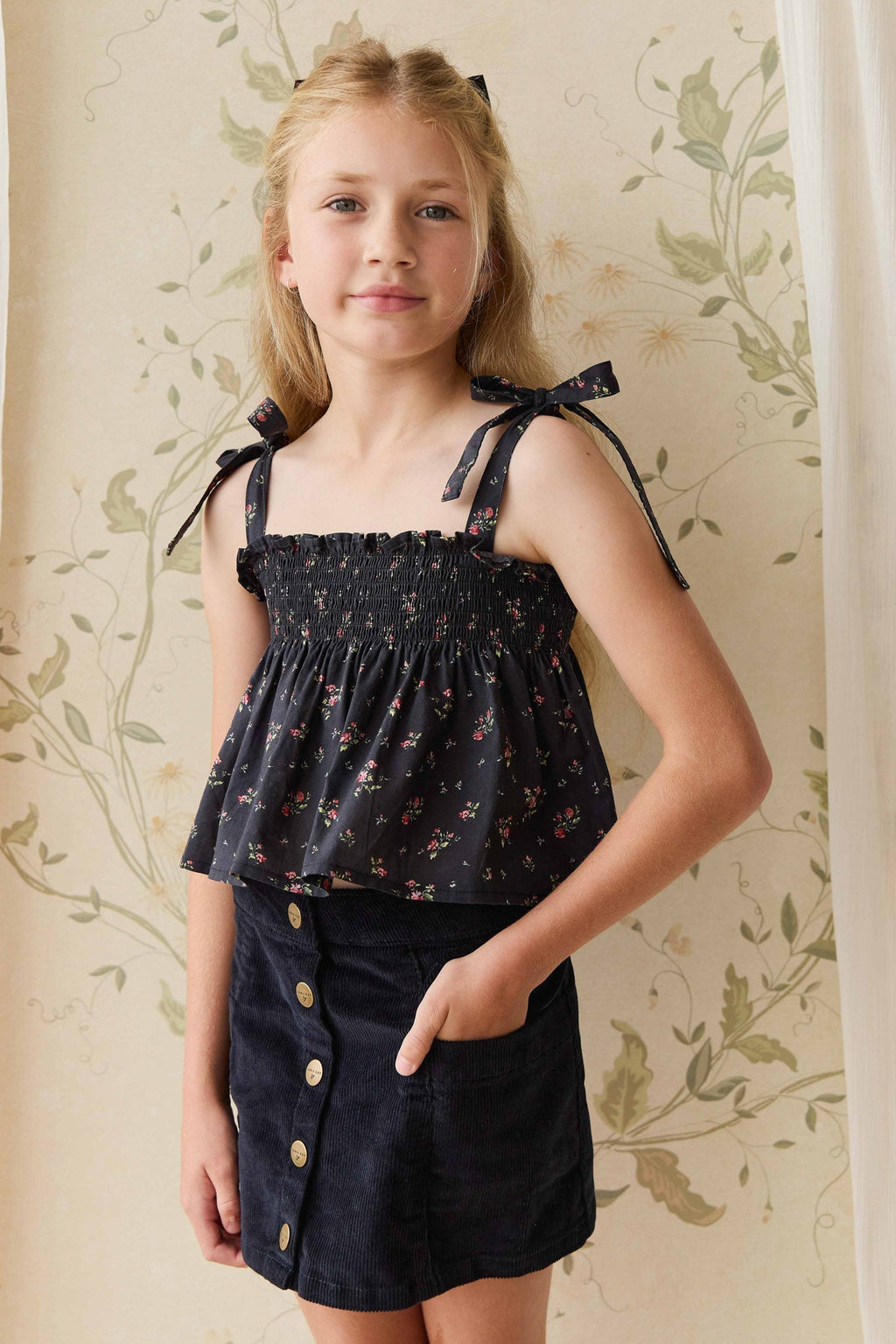 Jupe classique en coton uni noir ébène avec taille élastique pour fillettes de 1 à 5 ans