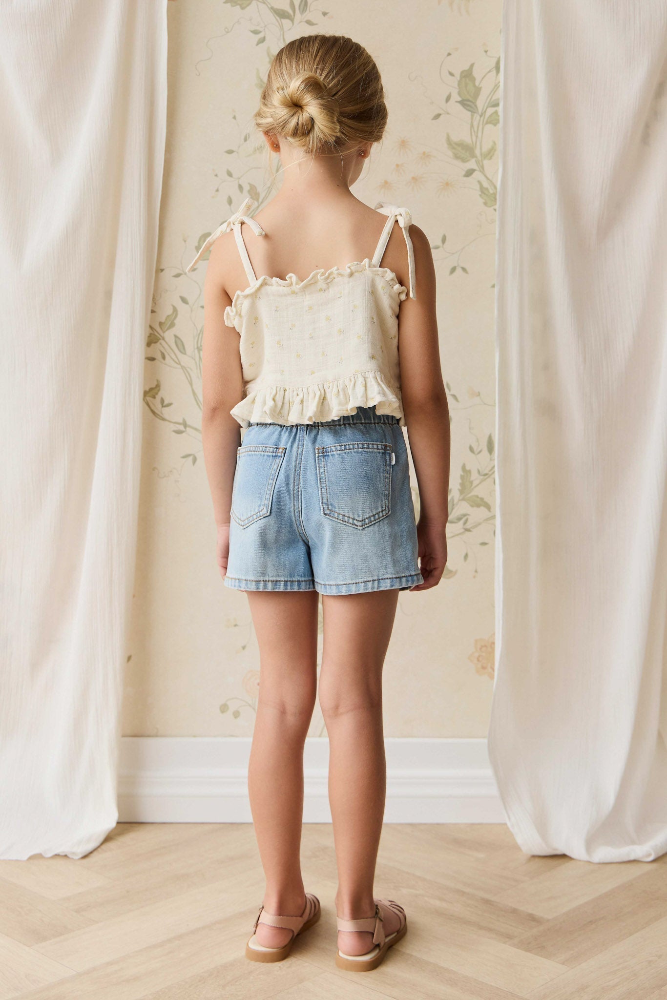 Haut en mousseline de coton biologique à imprimé fleuri vintage avec col à volants pour bébés et petites filles de 6 mois à 4 ans