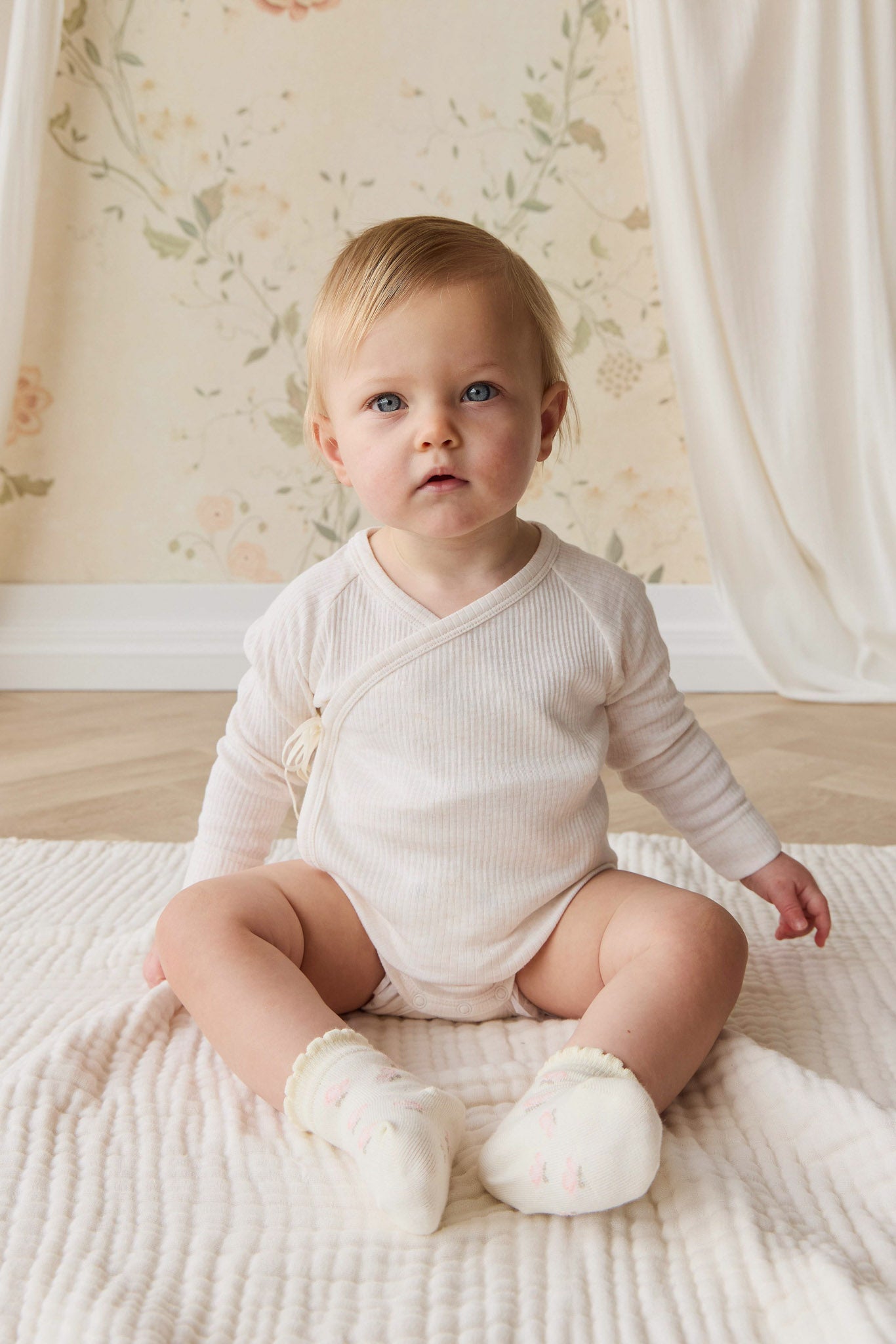 Body à manches longues en coton bio et modal uni marle douillet avec boutons-pression pour bébés filles