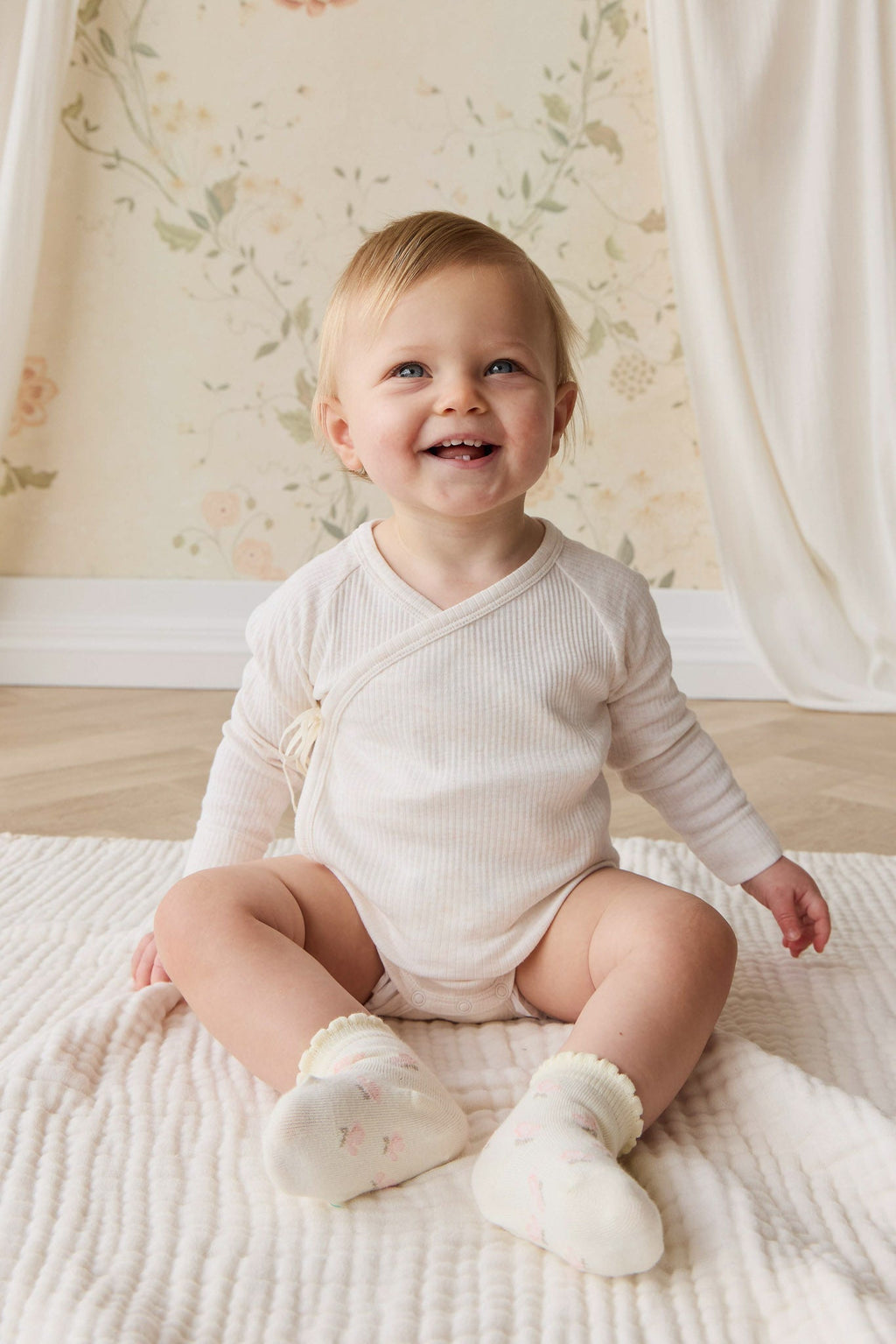 Body à manches longues en coton bio et modal uni marle douillet avec boutons-pression pour bébés filles