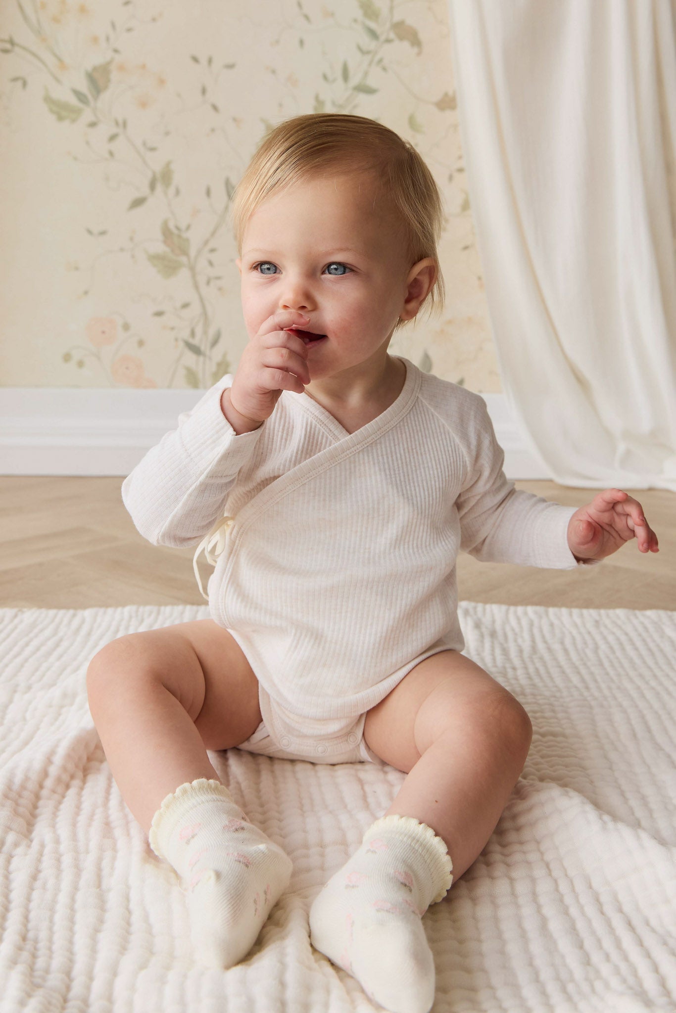 Body à manches longues en coton bio et modal uni marle douillet avec boutons-pression pour bébés filles