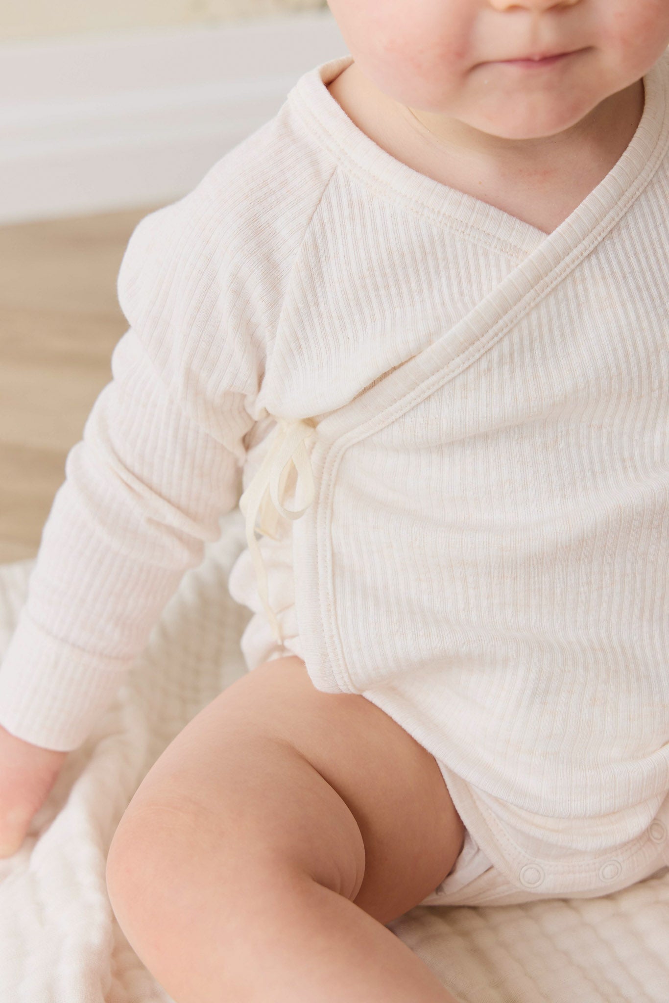 Body à manches longues en coton bio et modal uni marle douillet avec boutons-pression pour bébés filles