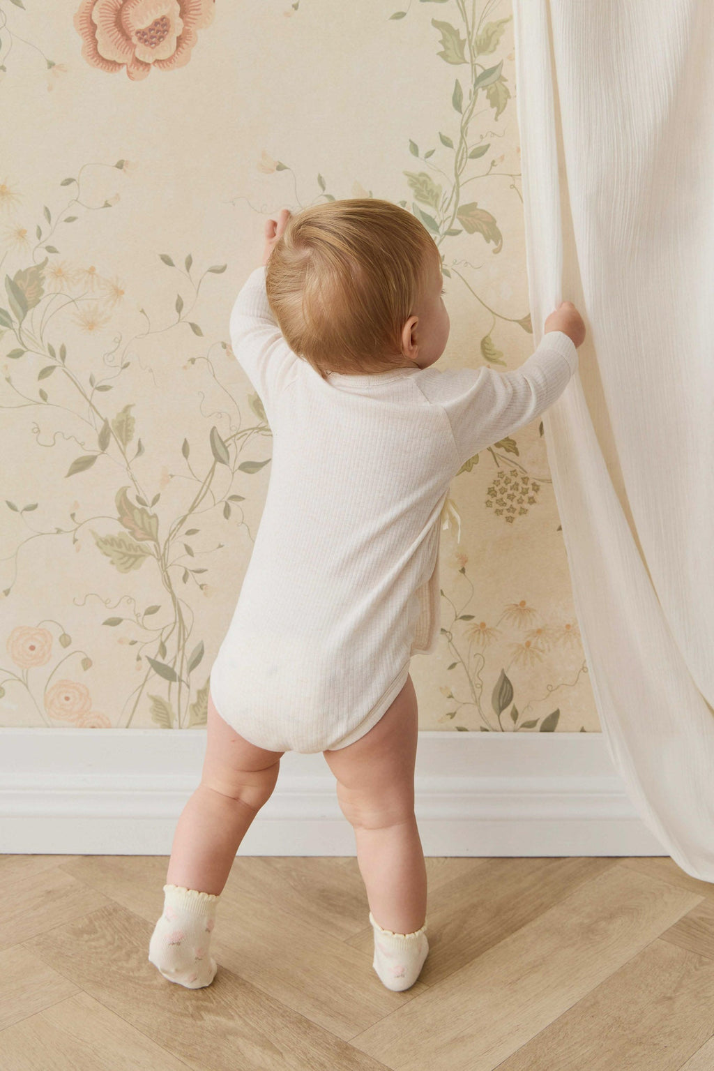 Body à manches longues en coton bio et modal uni marle douillet avec boutons-pression pour bébés filles