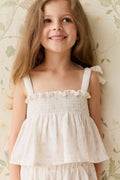 Haut Camisole en Mousseline de Coton Bio Rose Pâle à Petites Fleurs Romantique avec Corps Smocké et Bretelles à Nouer pour Bébé Fille 0-3M