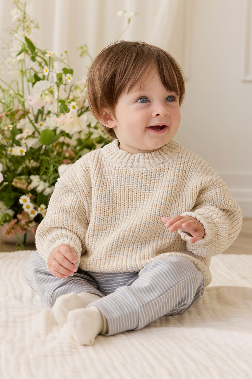 Pantalon en coton Pima fin à rayures Missouri classique avec taille élastique pour bébés et petits garçons de 0 à 4 ans