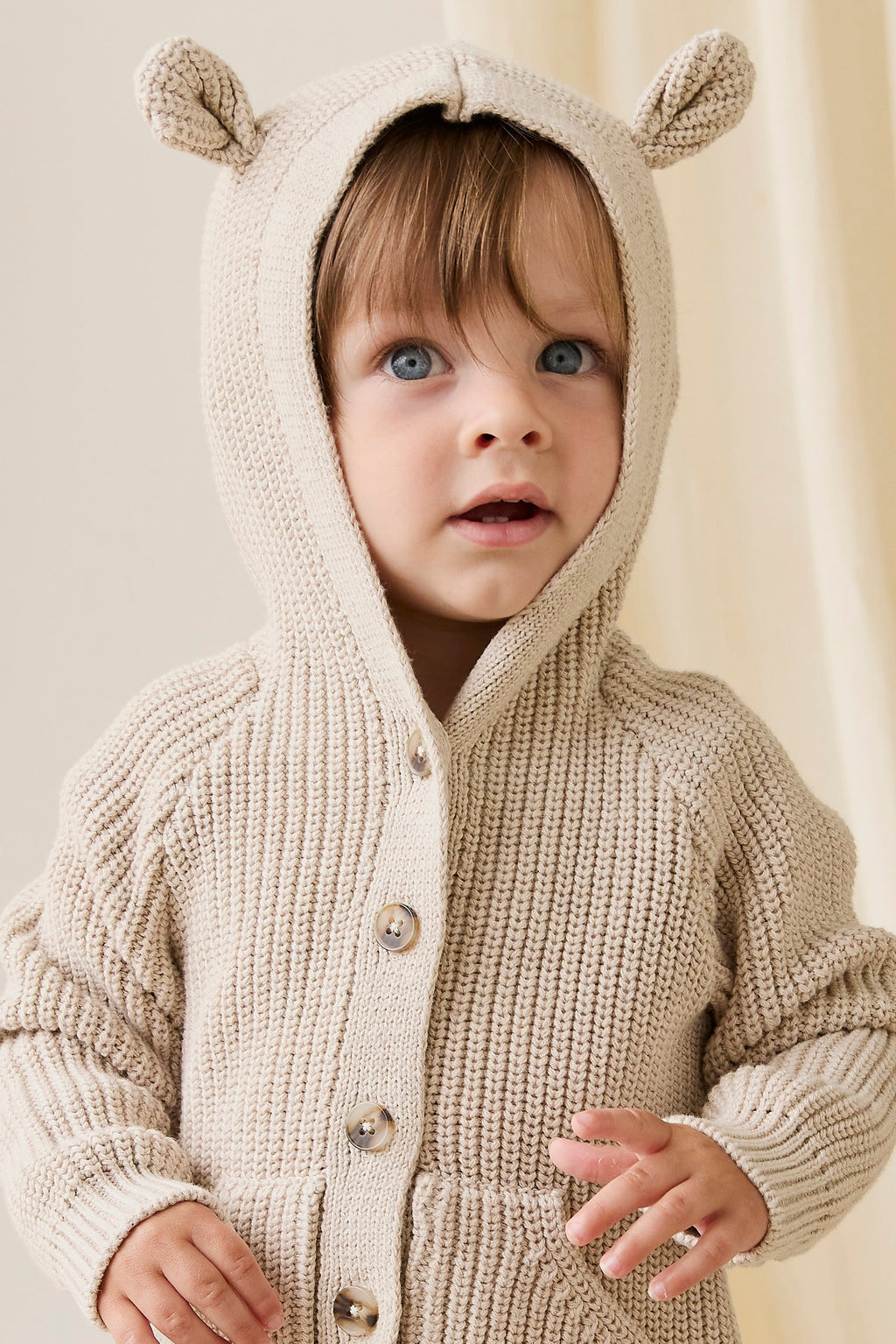 Gilet en Coton Tricoté Classique à Capuche et Boutonné en Avoine pour Bébés et Petits Garçons 0-5 Ans