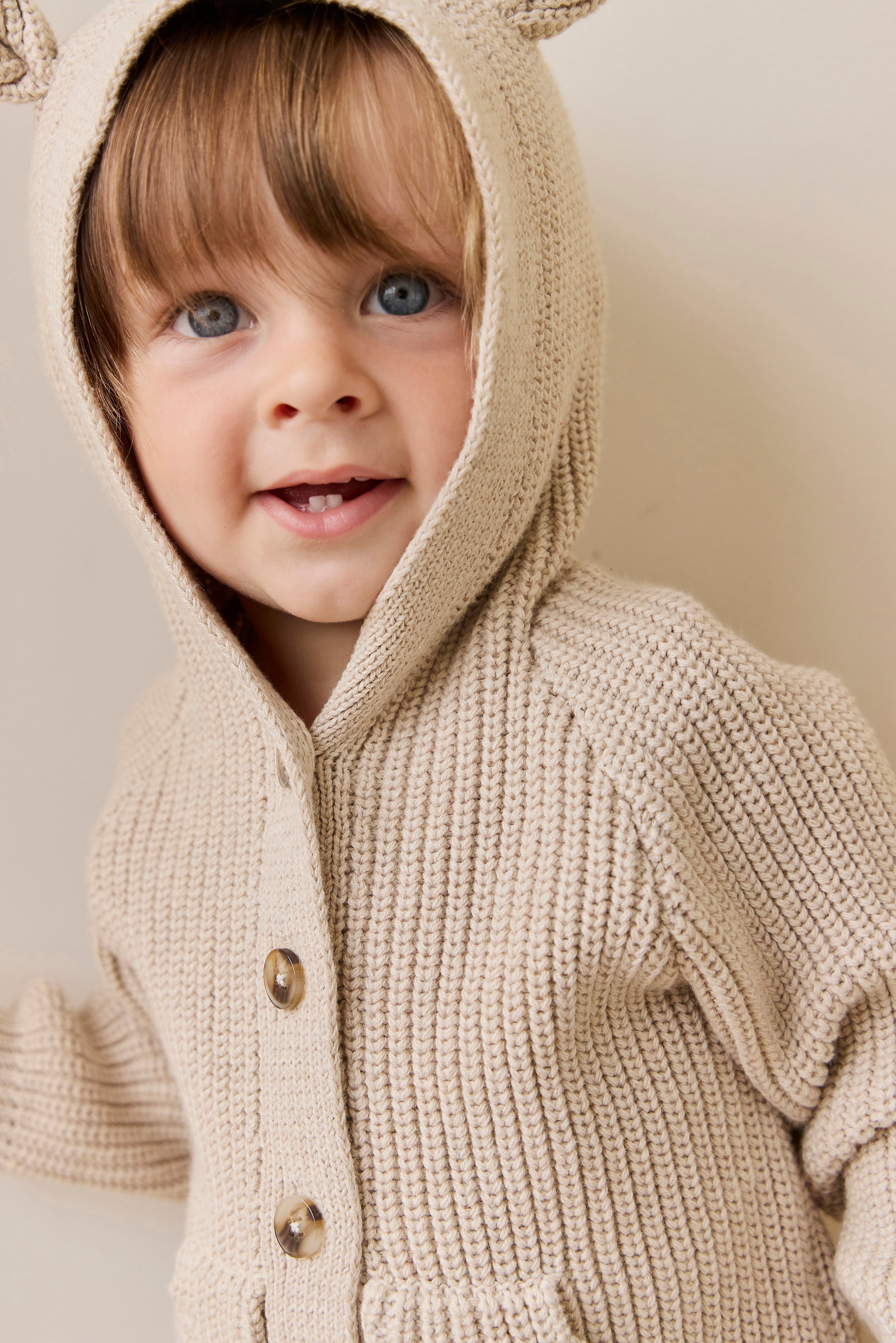Gilet en Coton Tricoté Classique à Capuche et Boutonné en Avoine pour Bébés et Petits Garçons 0-5 Ans