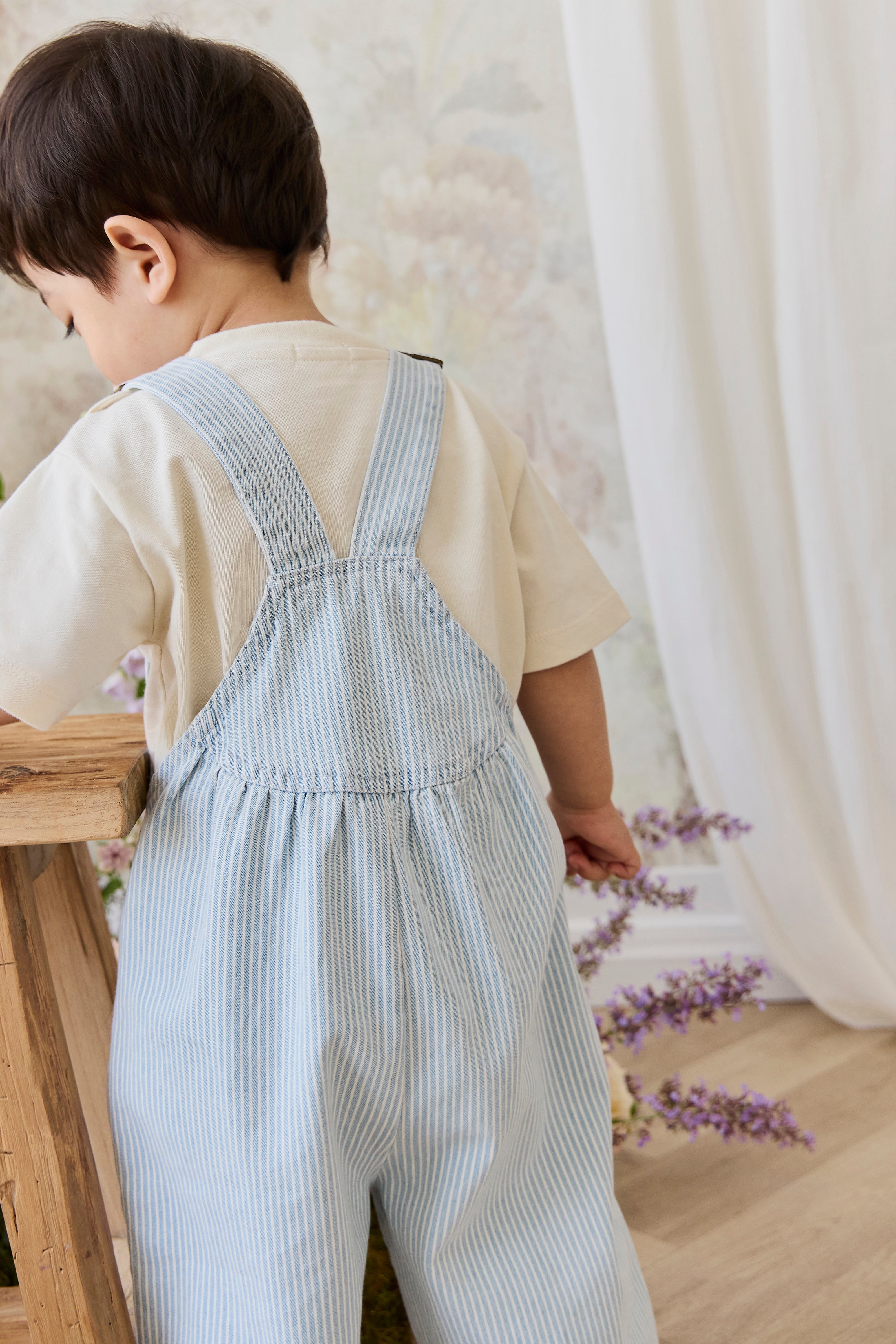 Salopette en Coton Rayée Vintage avec Bretelles Réglables pour Enfants Garçons et Filles 5-8 Ans