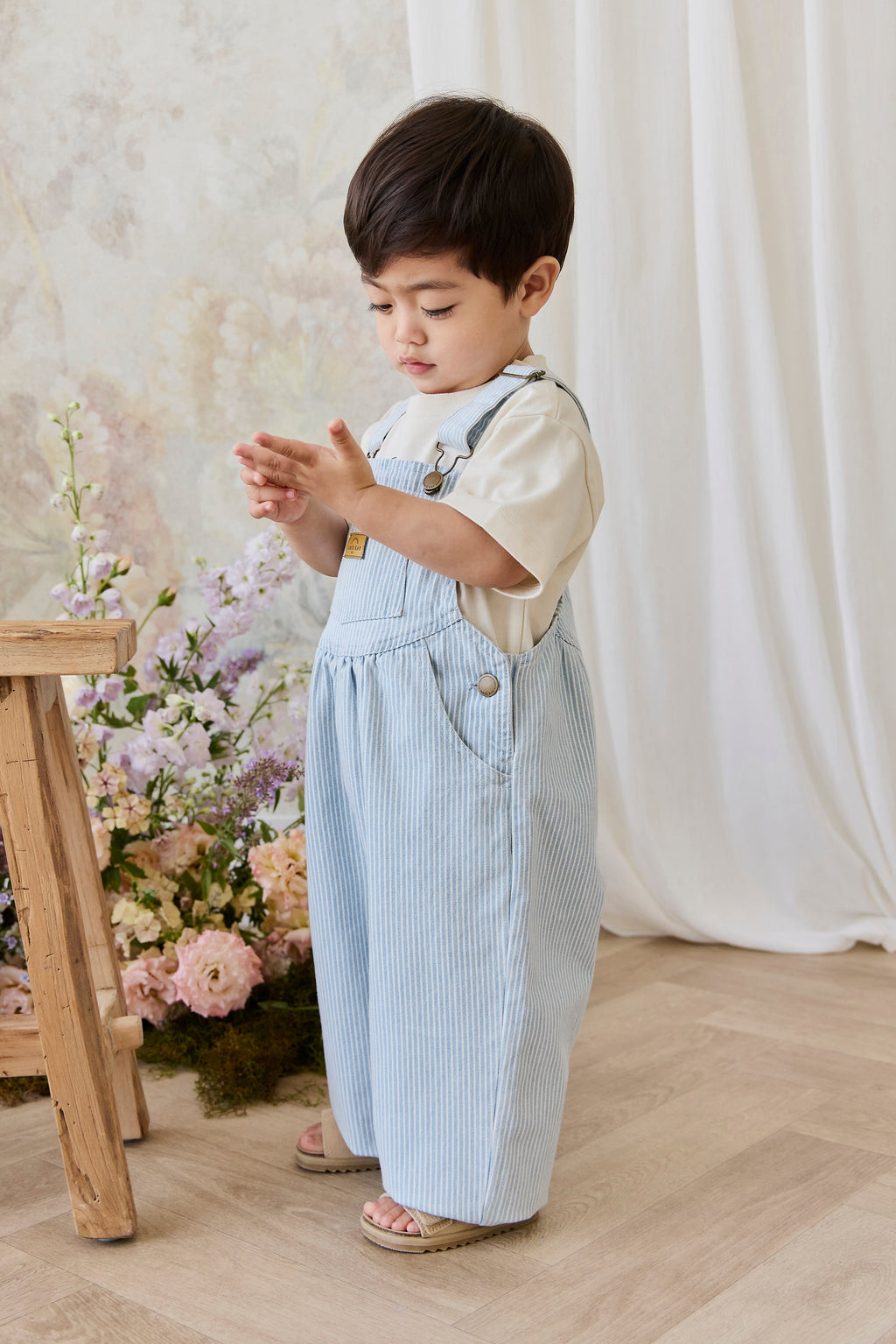 Salopette en Coton Rayée Vintage avec Bretelles Réglables pour Enfants Garçons et Filles 5-8 Ans