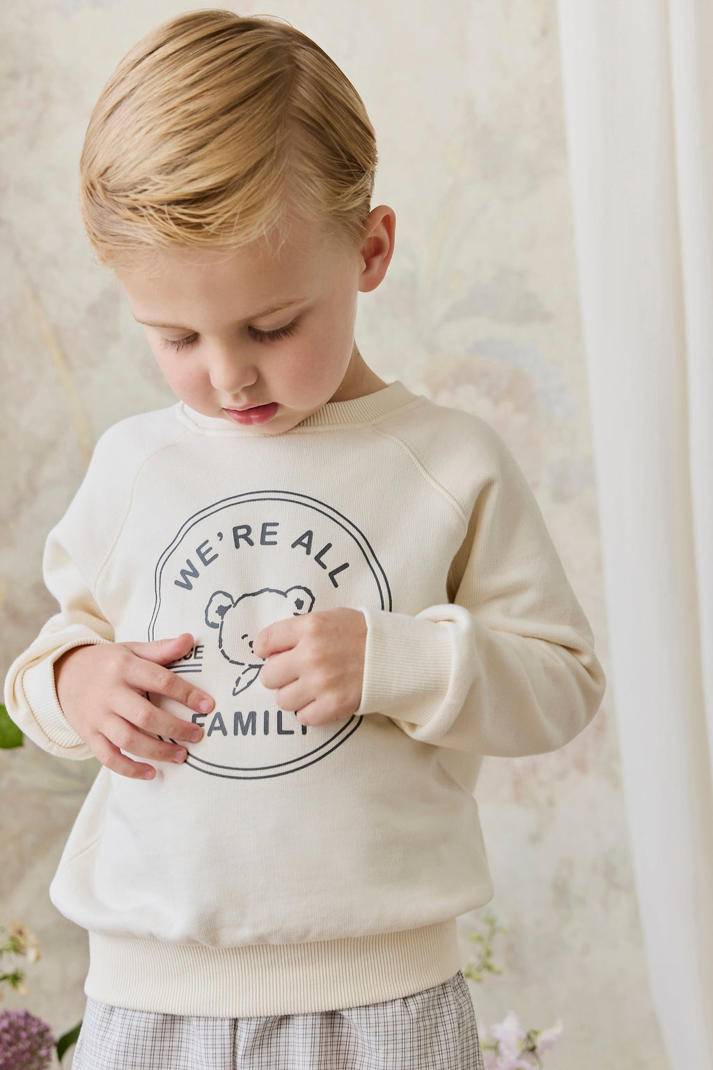 Sweat-shirt en coton biologique avec imprimé nuage et ours en peluche, poignets côtelés pour bébés et enfants de 6 mois à 8 ans