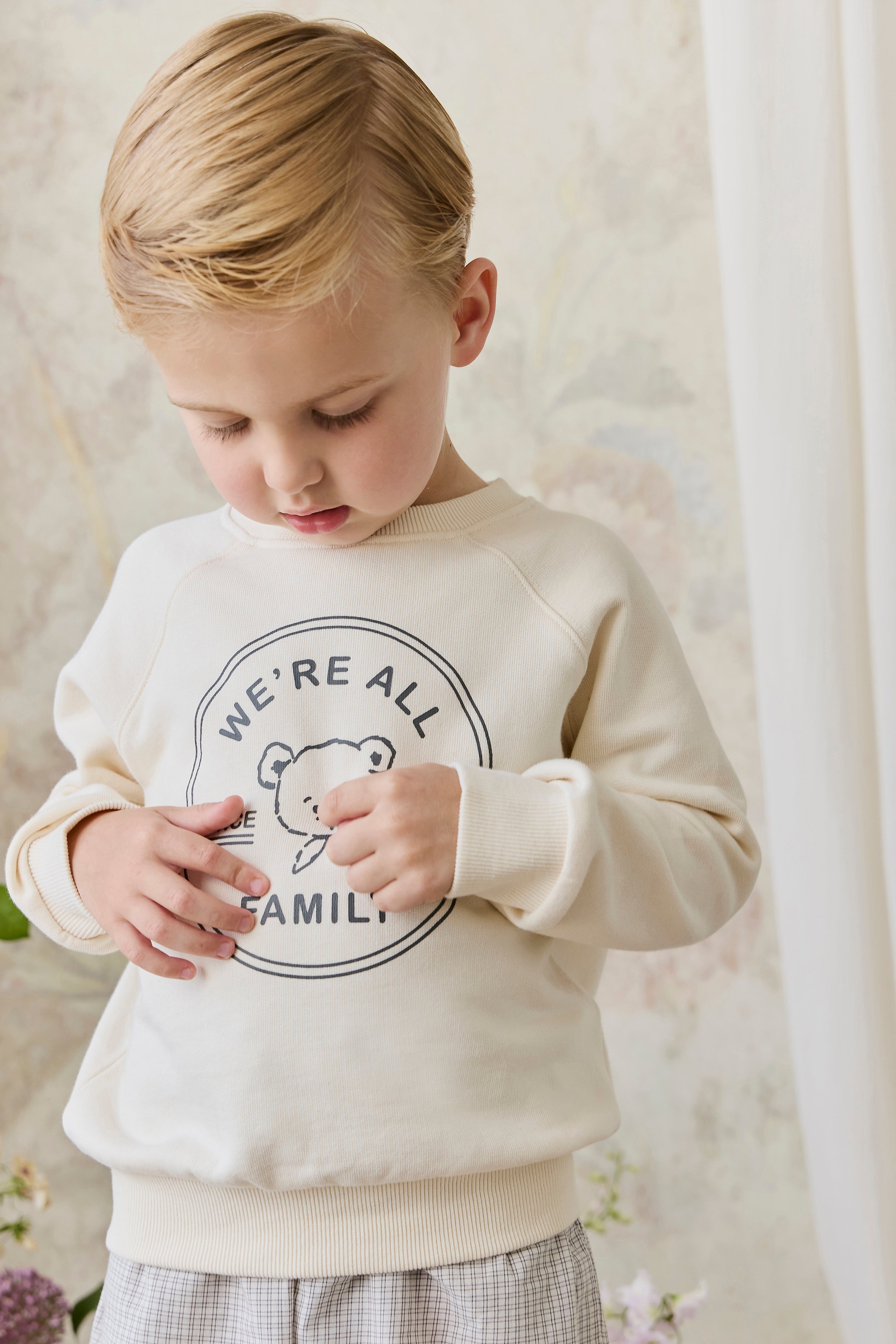 Sweat-shirt en coton biologique avec imprimé nuage et ours en peluche, poignets côtelés pour bébés et enfants de 6 mois à 8 ans