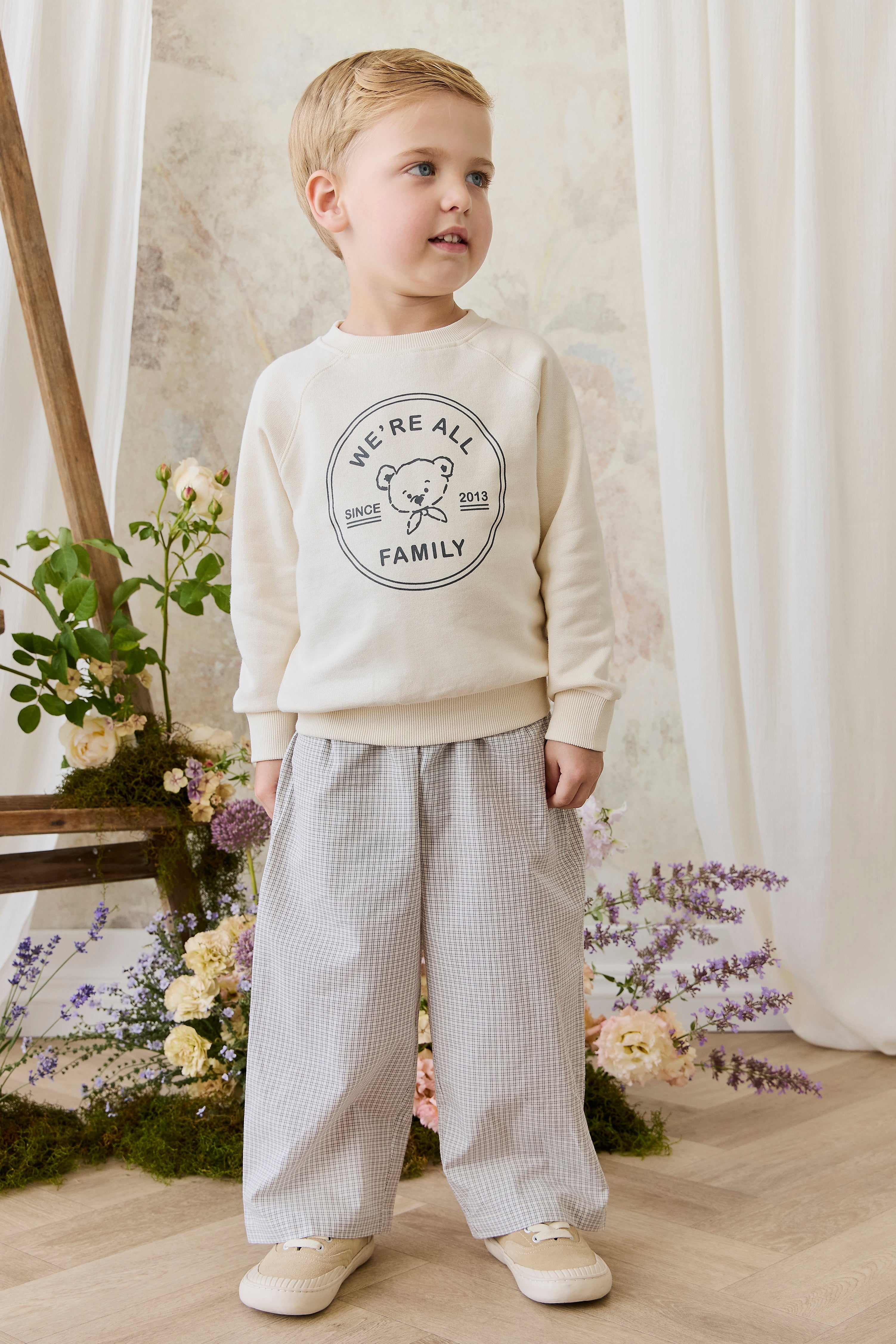Sweat-shirt en coton biologique avec imprimé nuage et ours en peluche, poignets côtelés pour bébés et enfants de 6 mois à 8 ans