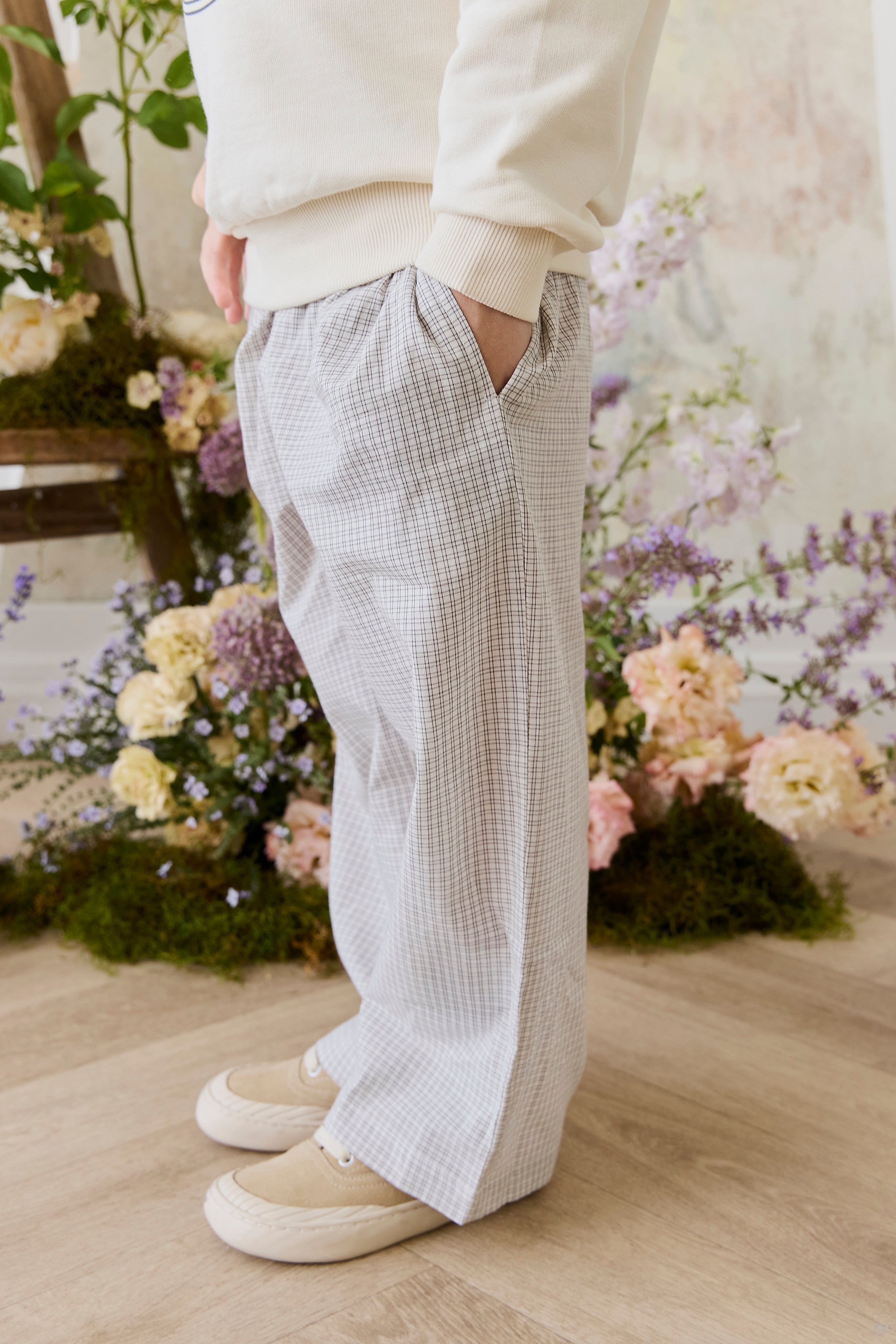Pantalon à carreaux en coton biologique avec taille élastique pour bébés et enfants garçons de 6 mois à 8 ans