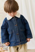 Blouson en jean uni indigo classique avec boutons à l'avant pour bébés et garçons de 6 mois à 8 ans