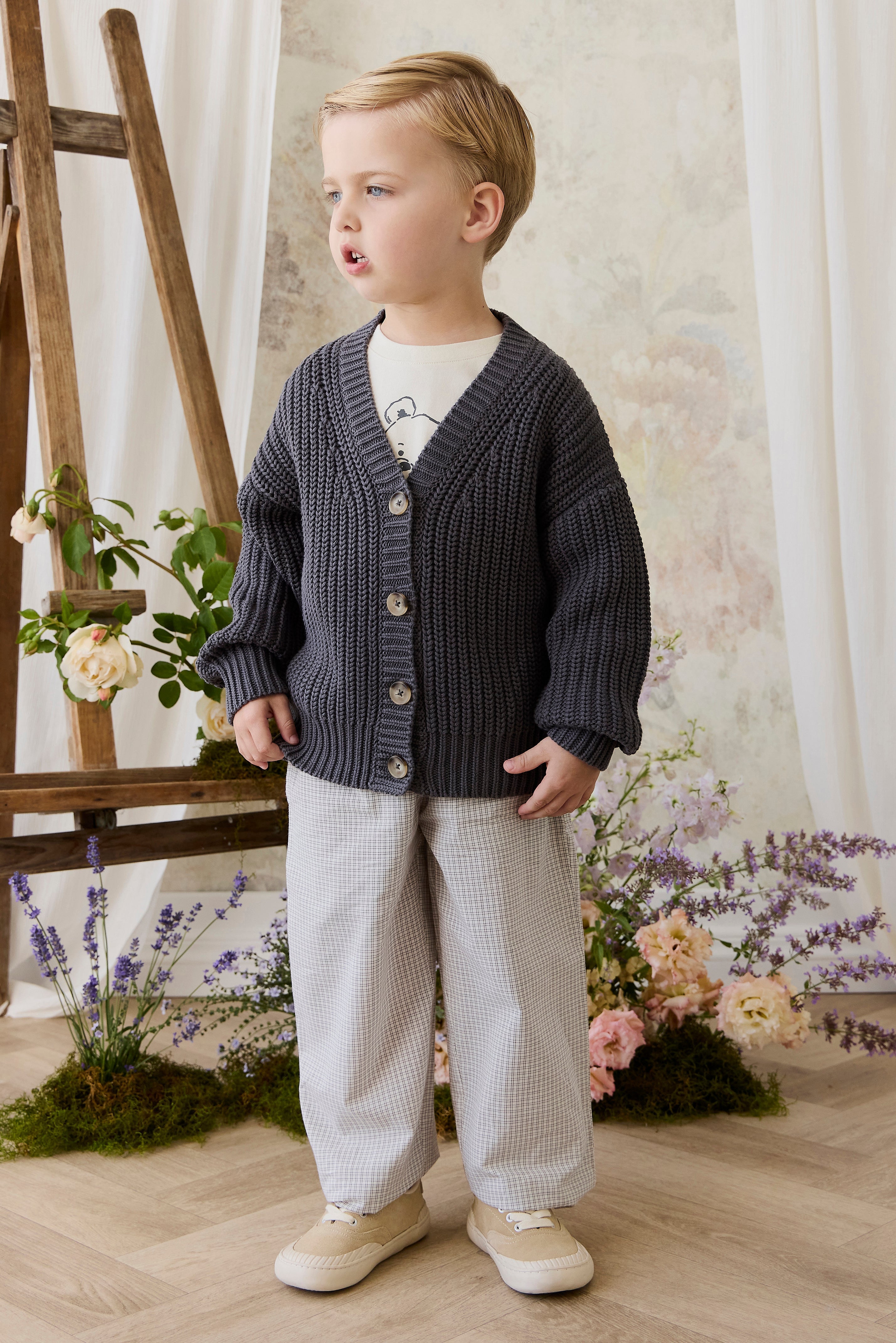 Gilet en maille de coton texturé « Stormy » décontracté avec capuche et poches pour bébés et petits garçons de 6 mois à 5 ans