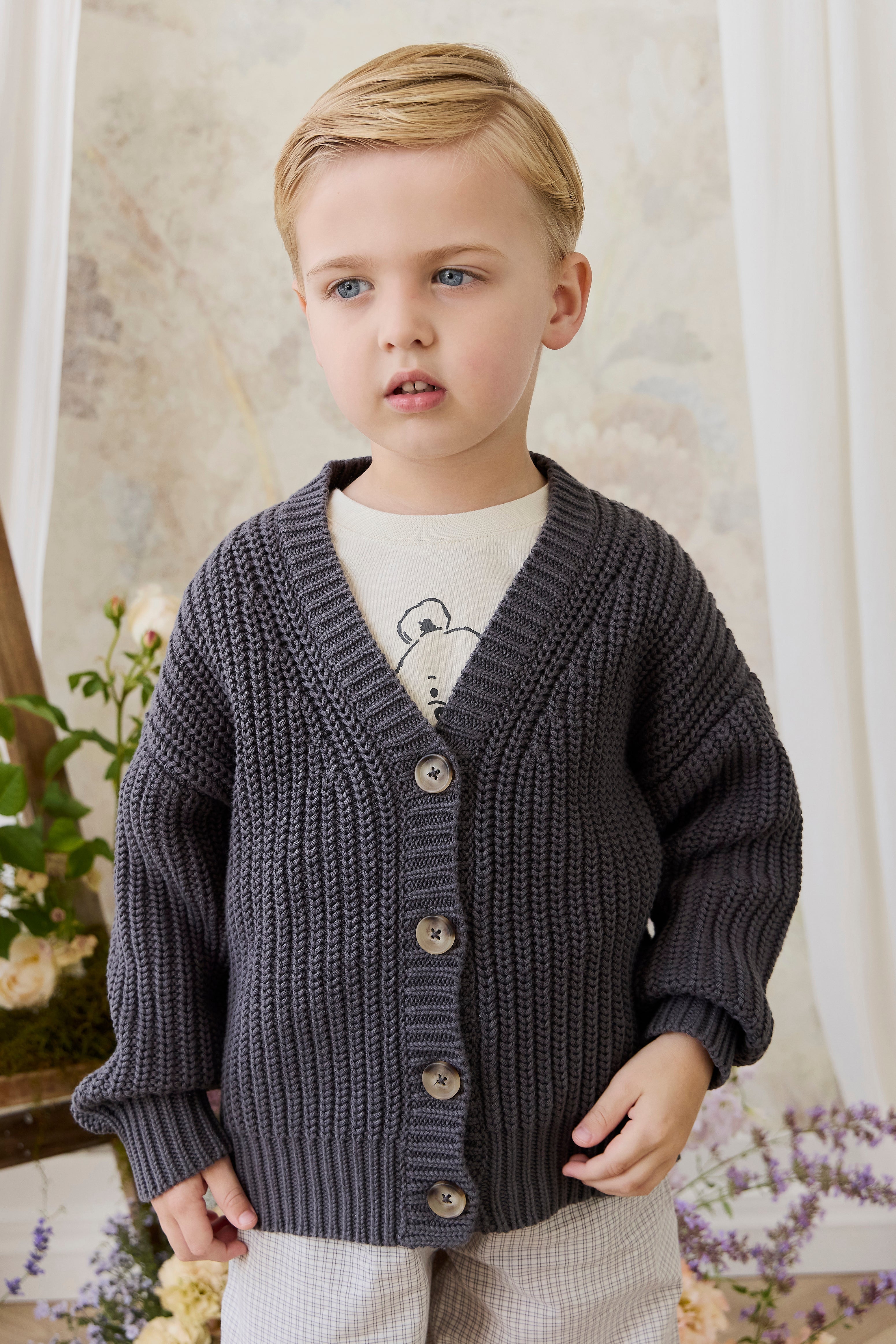 Gilet en maille de coton texturé « Stormy » décontracté avec capuche et poches pour bébés et petits garçons de 6 mois à 5 ans