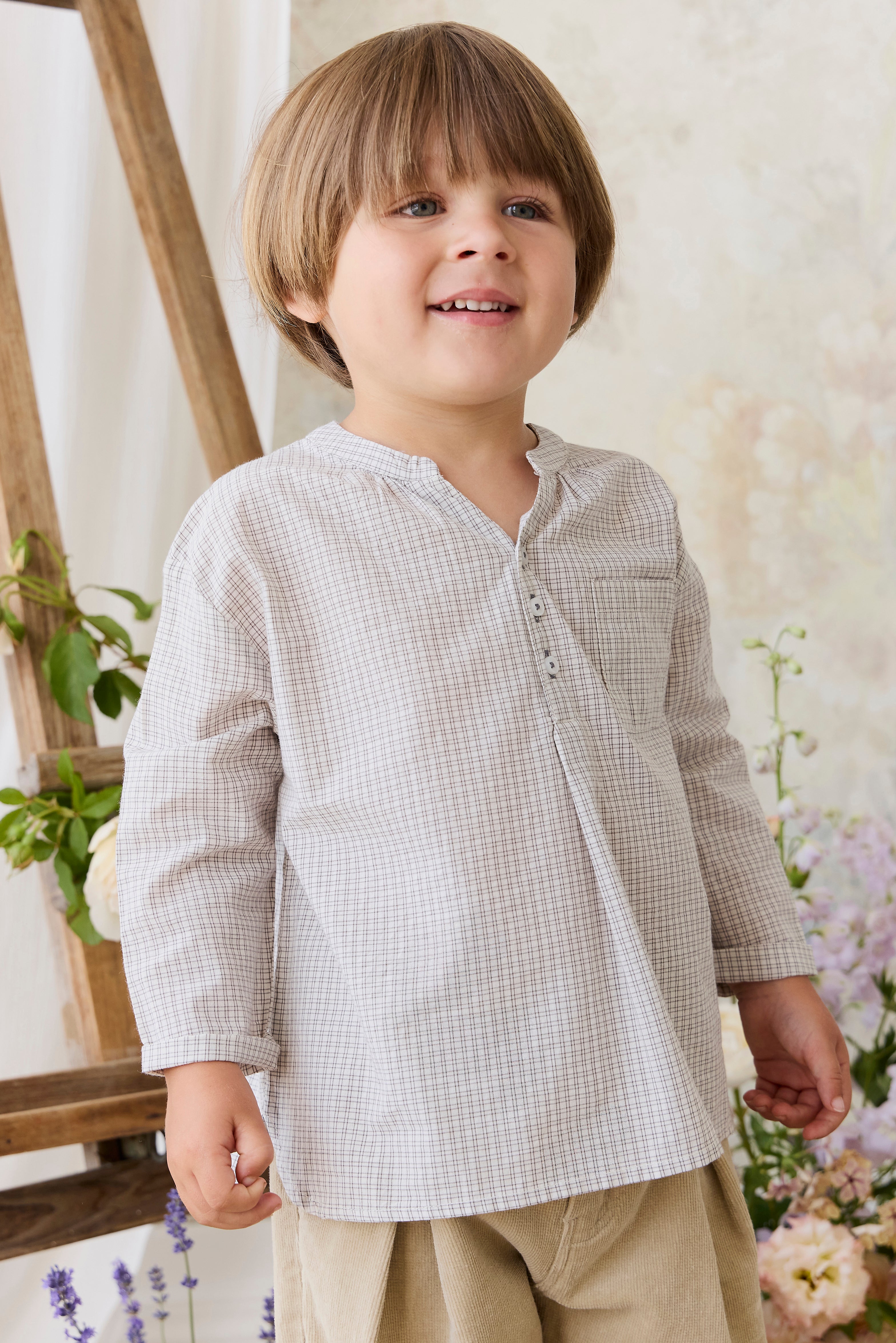 Haut Classique en Coton Biologique Tissé à Carreaux Cloud avec Patte de Boutonnage pour Bébés et Garçons de 6 Mois à 8 Ans