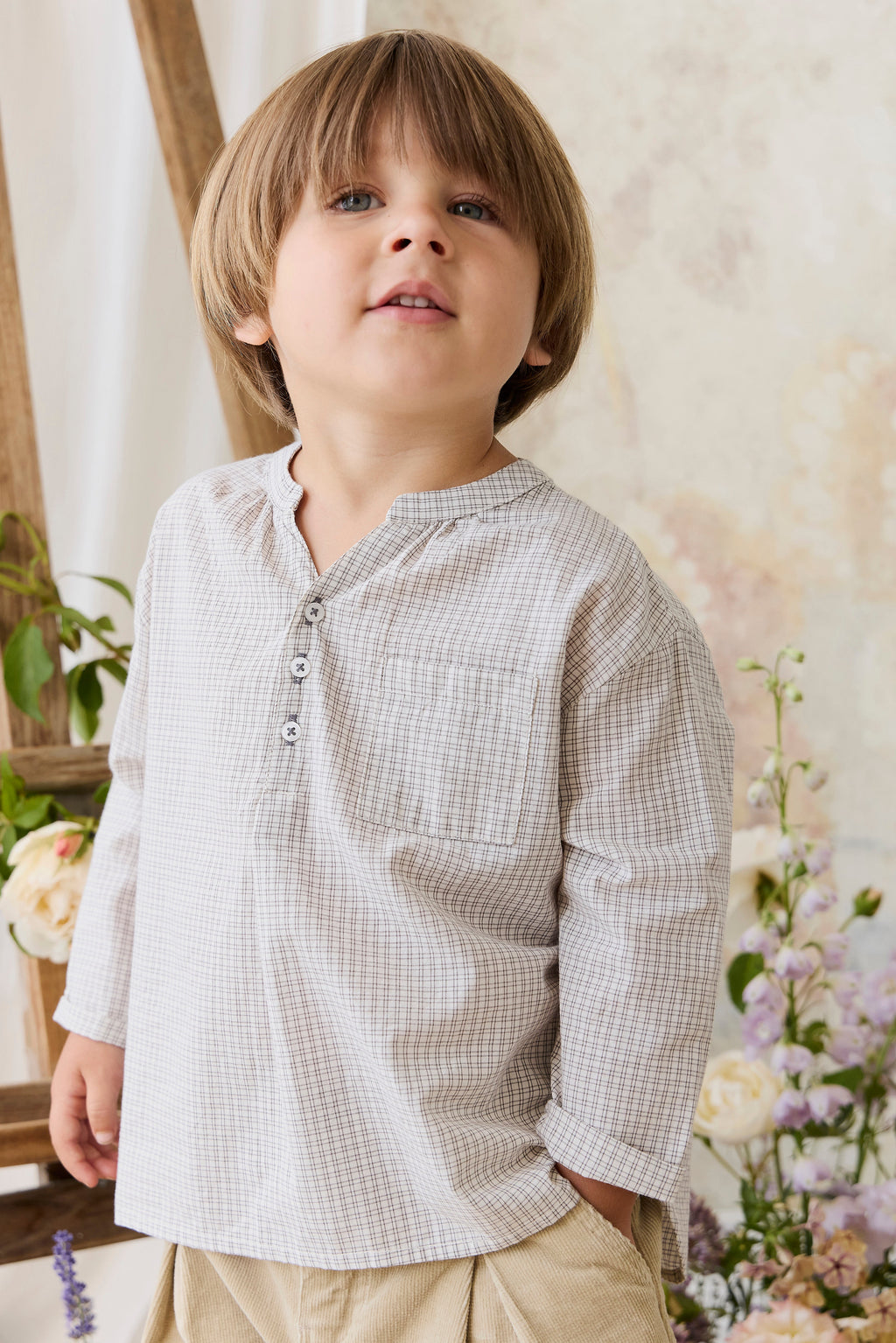 Haut Classique en Coton Biologique Tissé à Carreaux Cloud avec Patte de Boutonnage pour Bébés et Garçons de 6 Mois à 8 Ans