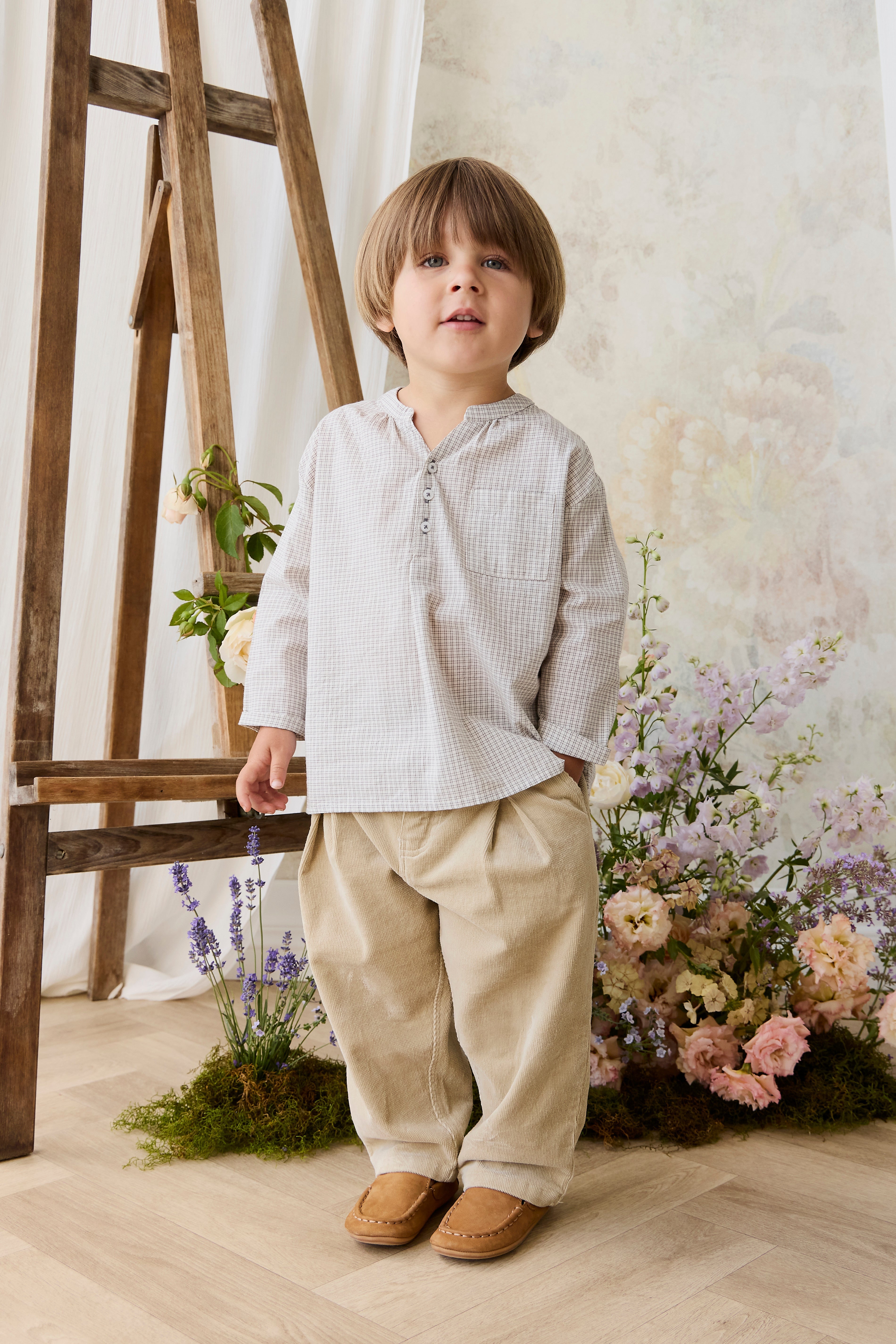 Haut Classique en Coton Biologique Tissé à Carreaux Cloud avec Patte de Boutonnage pour Bébés et Garçons de 6 Mois à 8 Ans