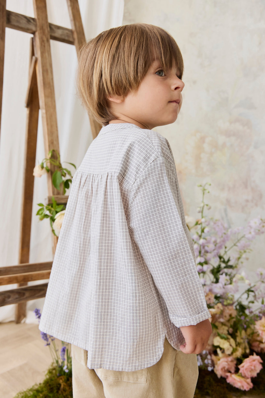 Haut Classique en Coton Biologique Tissé à Carreaux Cloud avec Patte de Boutonnage pour Bébés et Garçons de 6 Mois à 8 Ans
