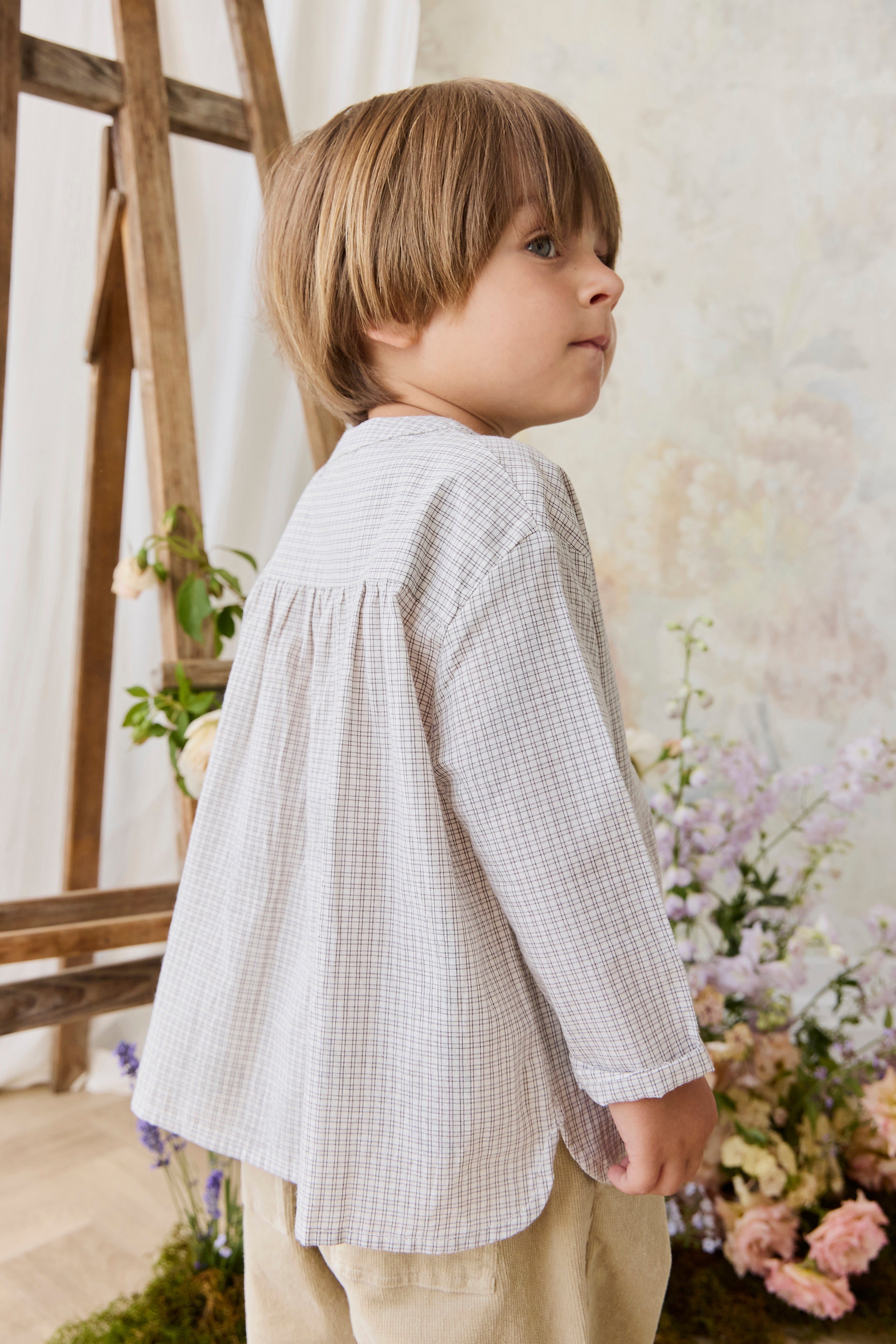 Haut Classique en Coton Biologique Tissé à Carreaux Cloud avec Patte de Boutonnage pour Bébés et Garçons de 6 Mois à 8 Ans