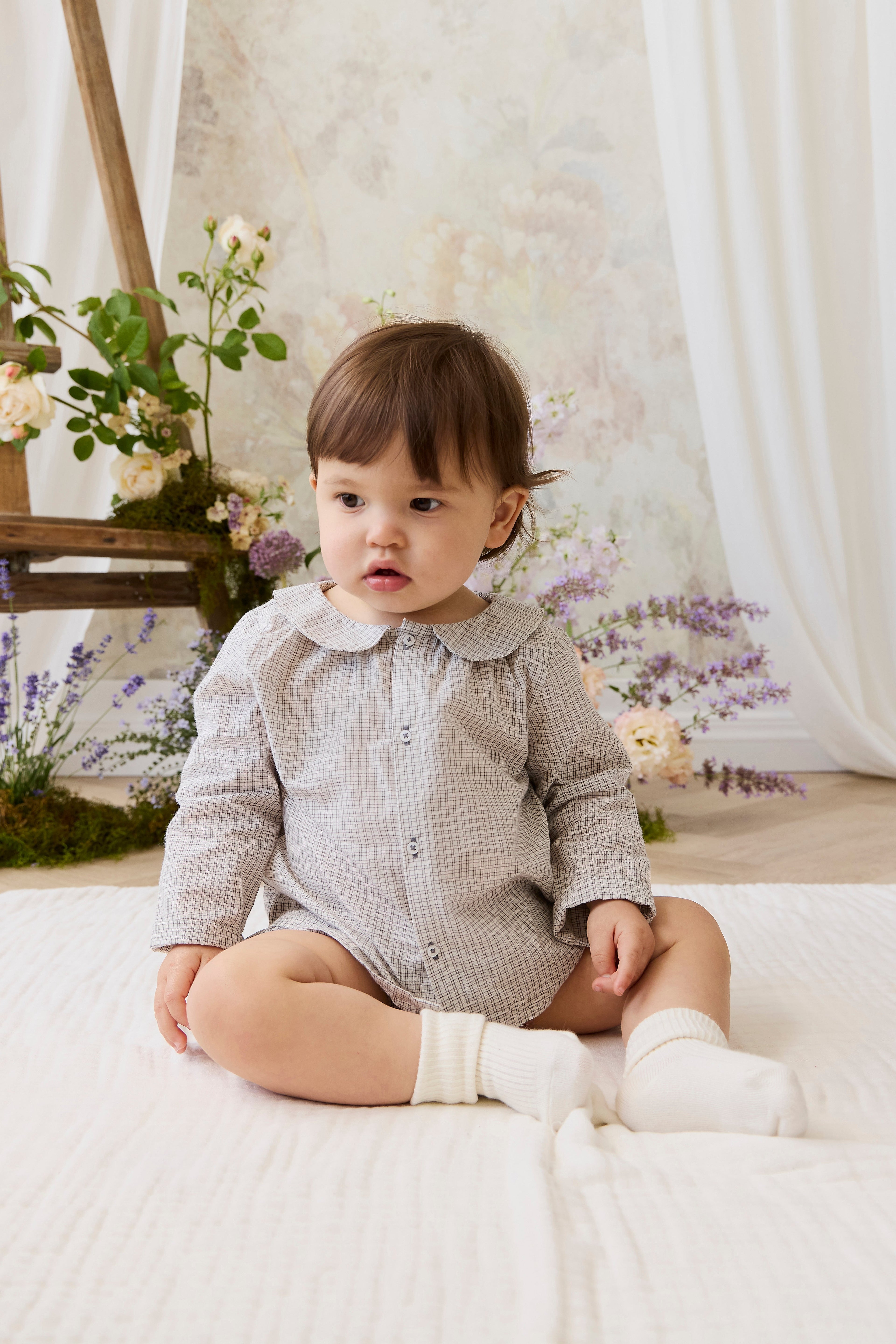 Haut en coton biologique à carreaux Nuage décontracté avec boutons-pression pour bébés et petits garçons de 0 à 3 ans