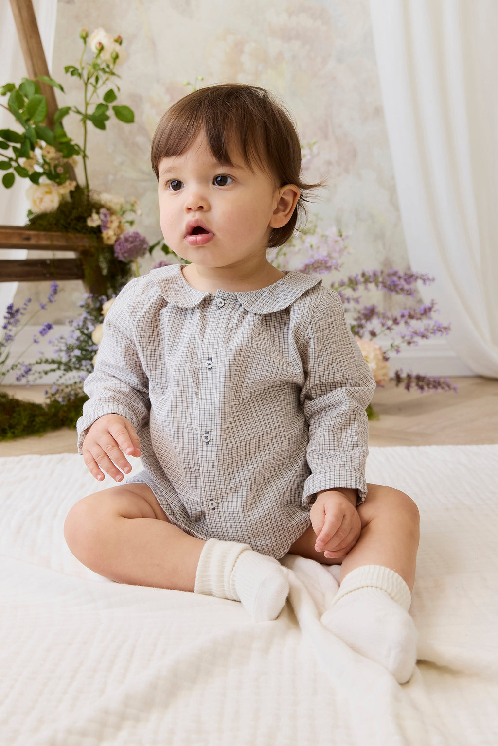 Haut en coton biologique à carreaux Nuage décontracté avec boutons-pression pour bébés et petits garçons de 0 à 3 ans