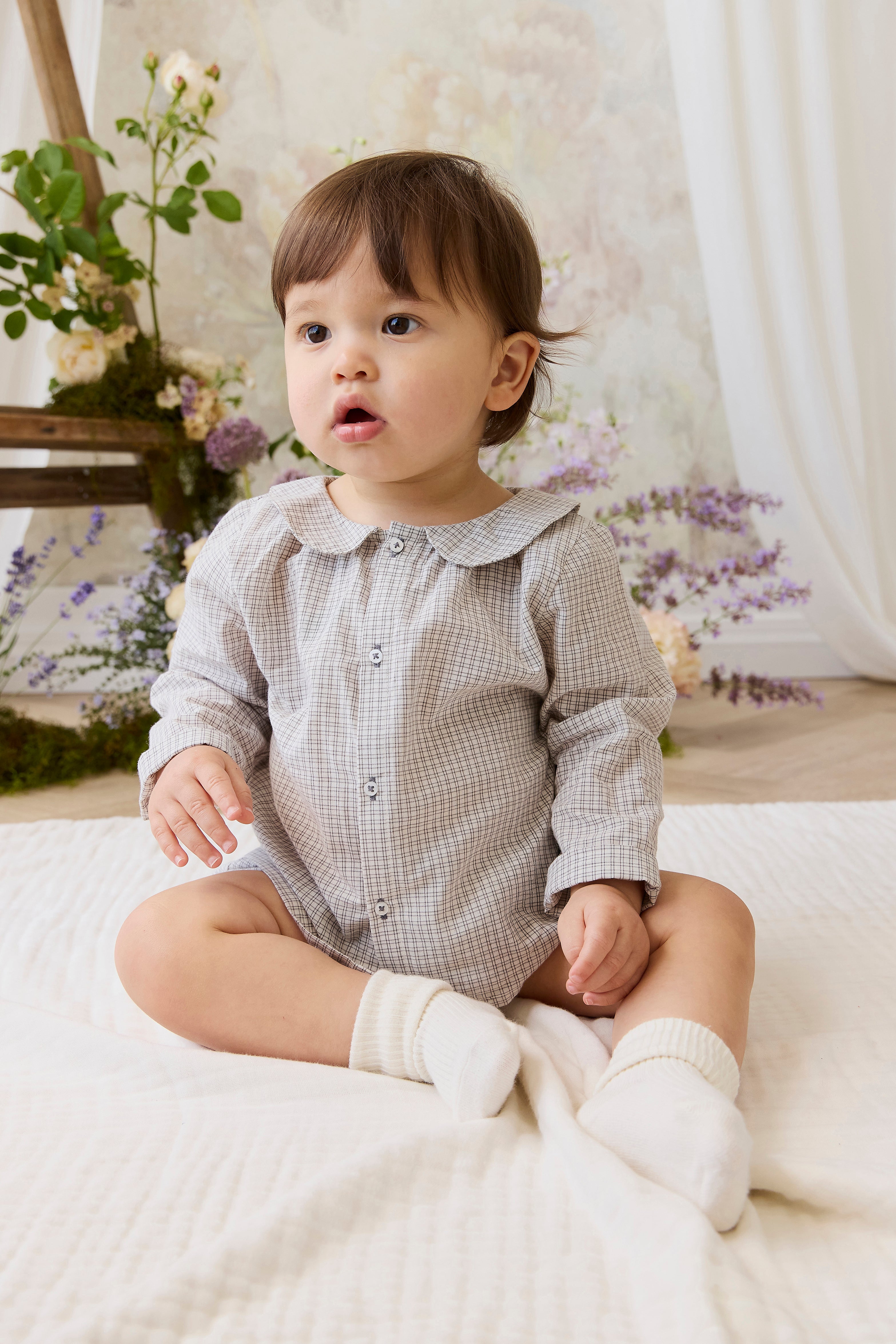Haut en coton biologique à carreaux Nuage décontracté avec boutons-pression pour bébés et petits garçons de 0 à 3 ans
