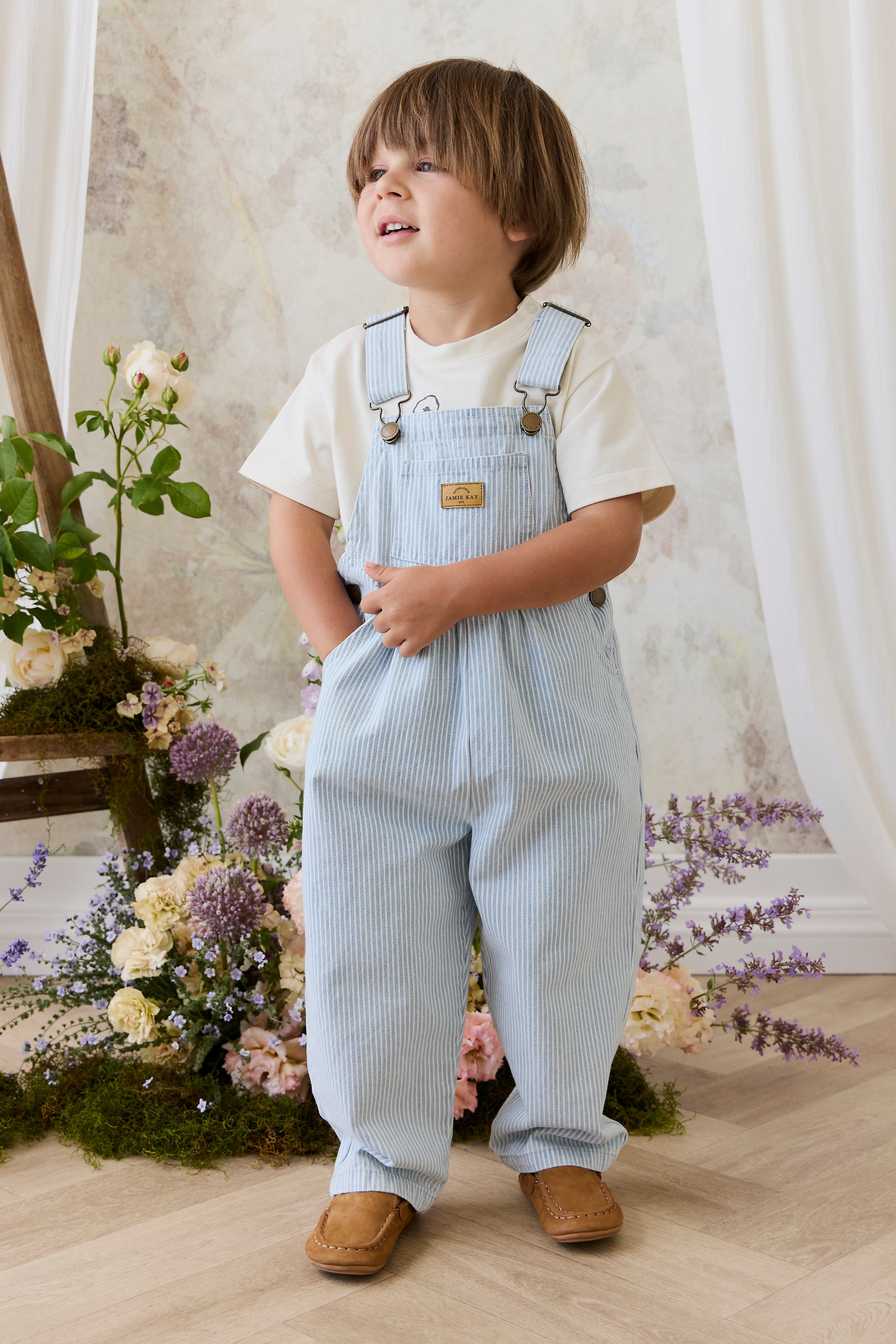 Salopette en Coton Rayée Vintage avec Bretelles Réglables pour Enfants Garçons et Filles 5-8 Ans