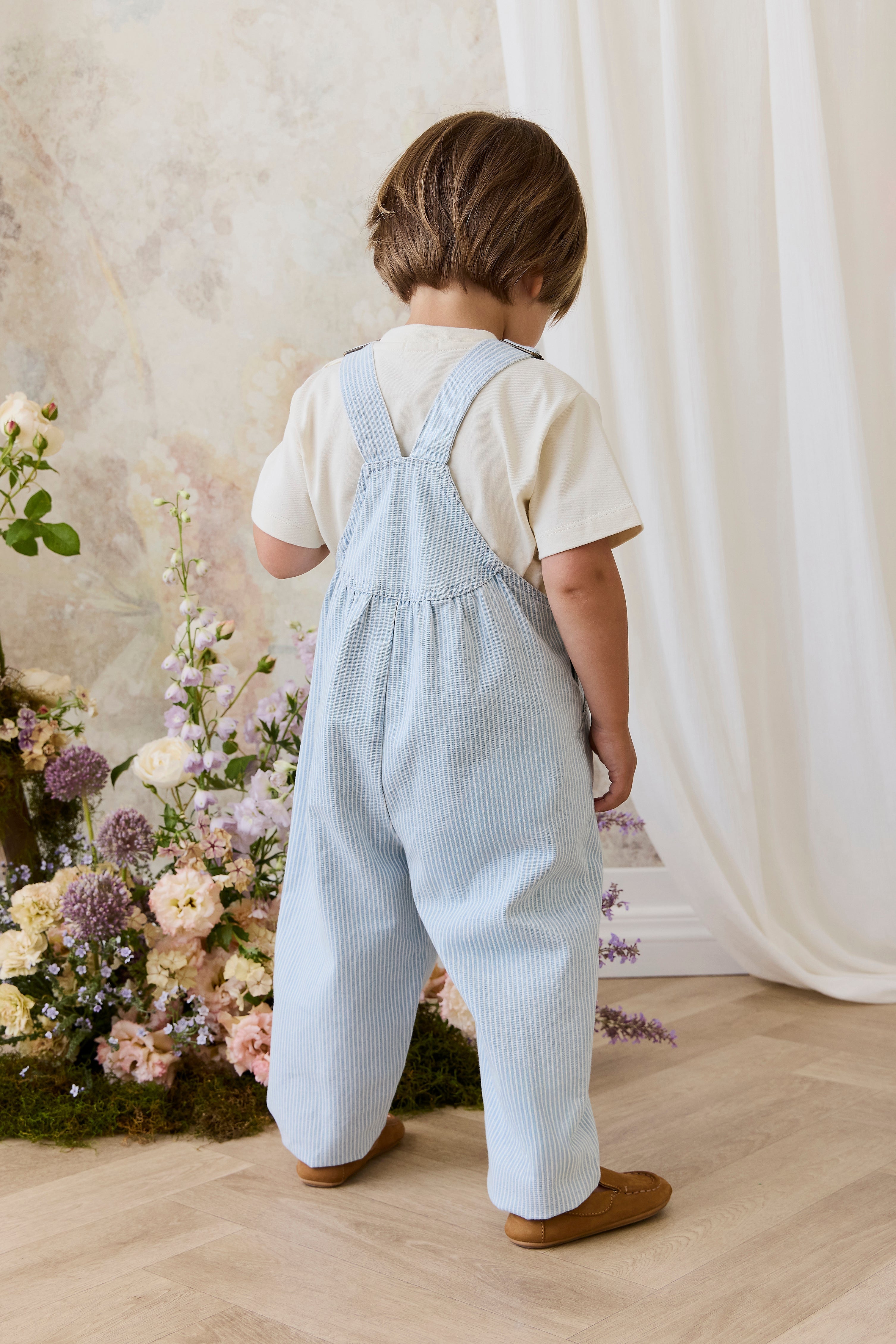 Salopette en Coton Rayée Vintage avec Bretelles Réglables pour Enfants Garçons et Filles 5-8 Ans