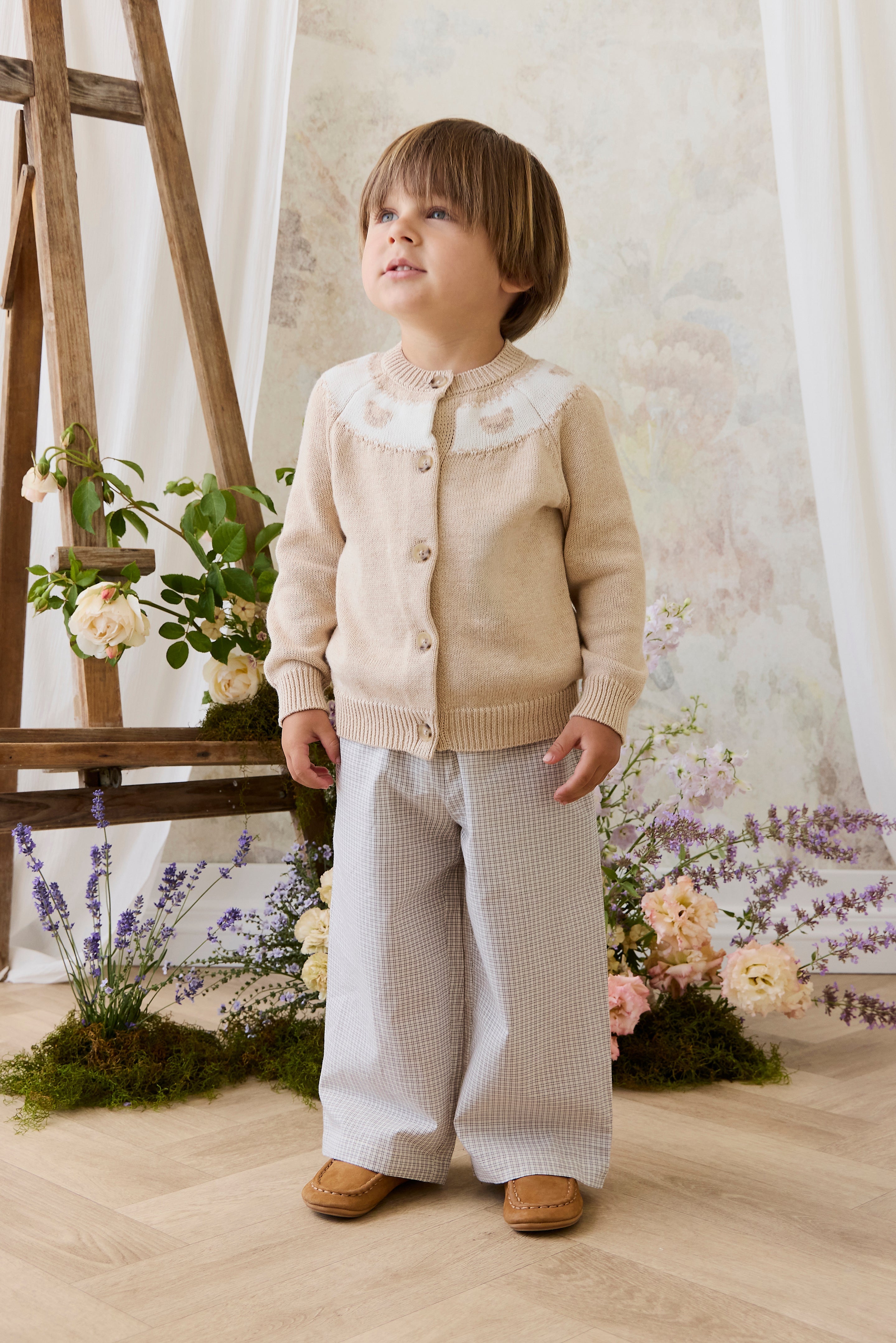 Pantalon à carreaux en coton biologique avec taille élastique pour bébés et enfants garçons de 6 mois à 8 ans