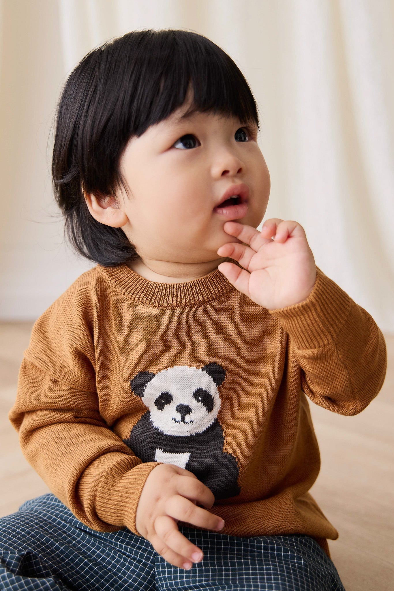 Pull en maille de coton à motif suédé douillet avec ourlet côtelé pour bébés et tout-petits garçons 6 mois-2 ans