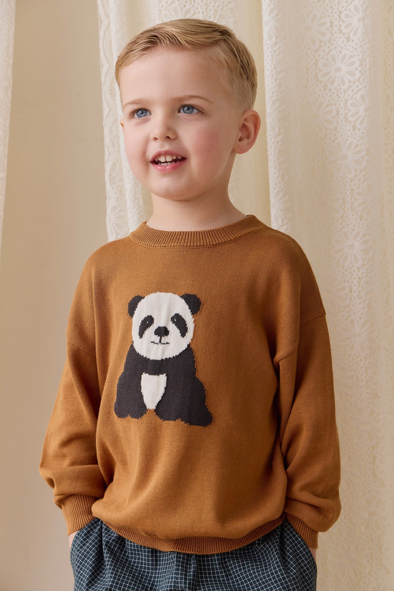 Pull en maille de coton à motif suédé douillet avec ourlet côtelé pour bébés et tout-petits garçons 6 mois-2 ans