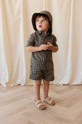 Short en coton biologique à grille panachée avec taille élastique pour bébés et tout-petits garçons 6 mois-1 an