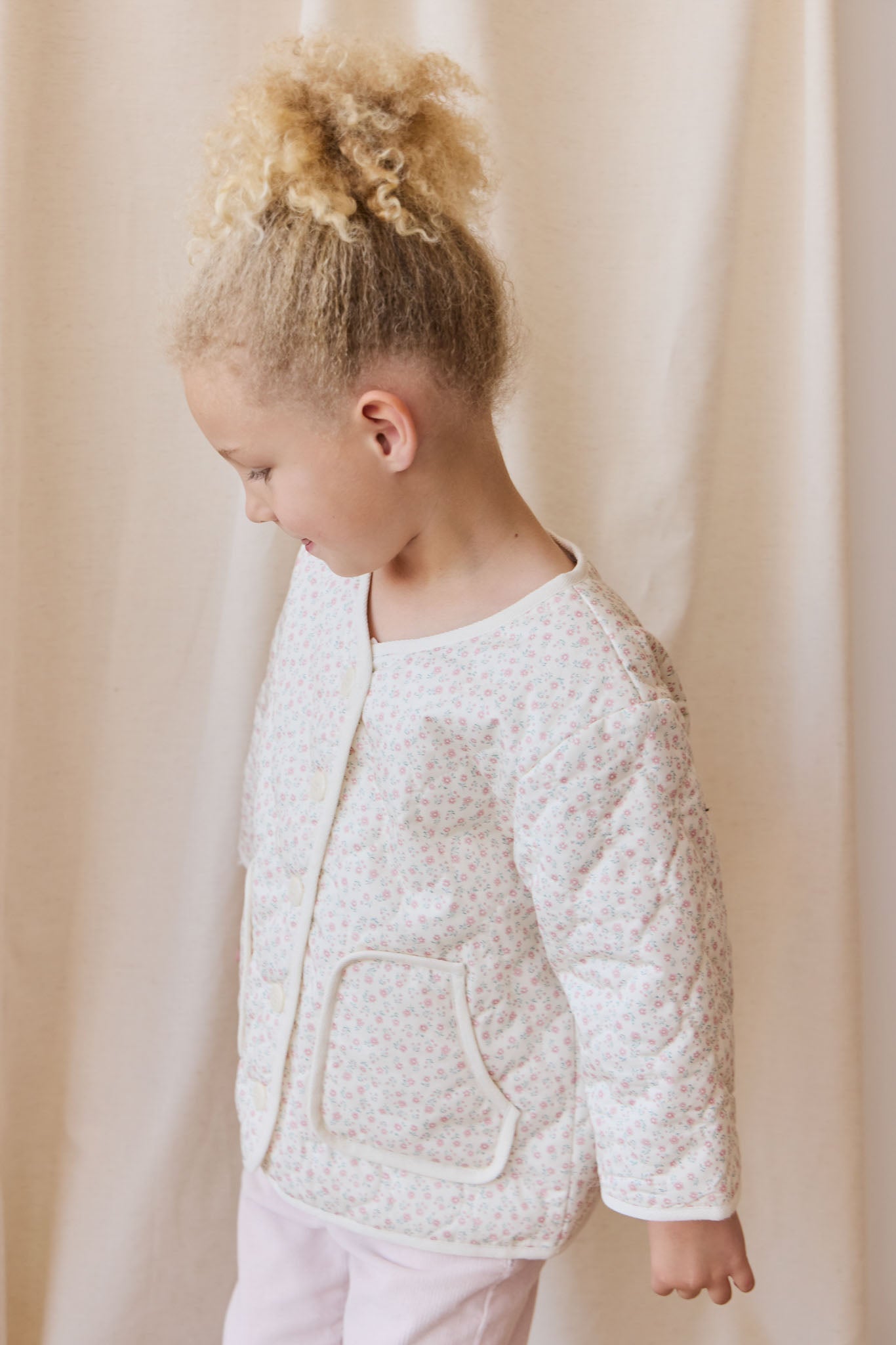 Veste matelassée en coton à imprimé floral fleuri d'antan avec fermeture boutonnée pour bébés et petites filles de 6 mois à 10 ans