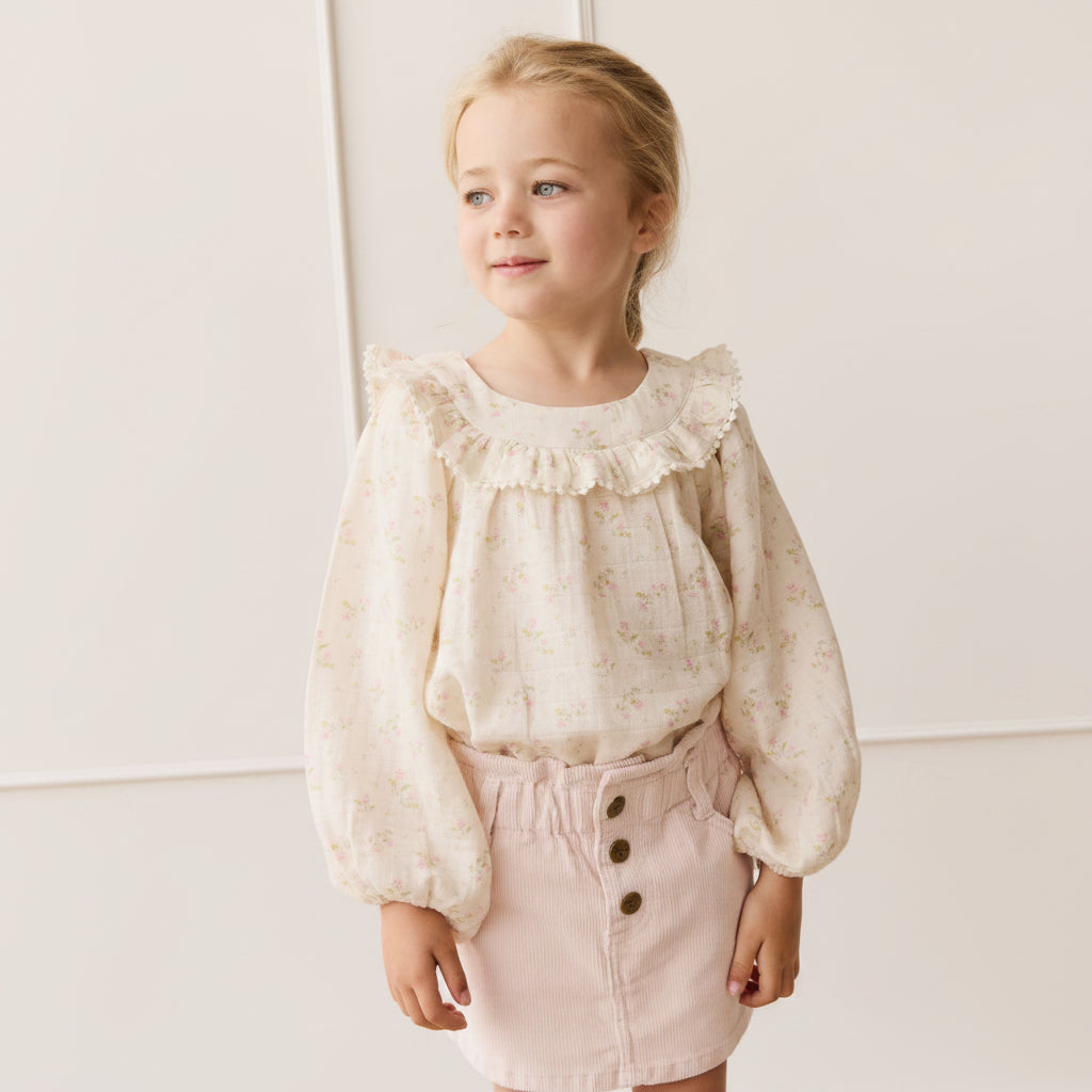 Jupe en coton uni rose brumeux et doux pour bébés et petites filles de 6 mois à 4 ans avec taille élastique