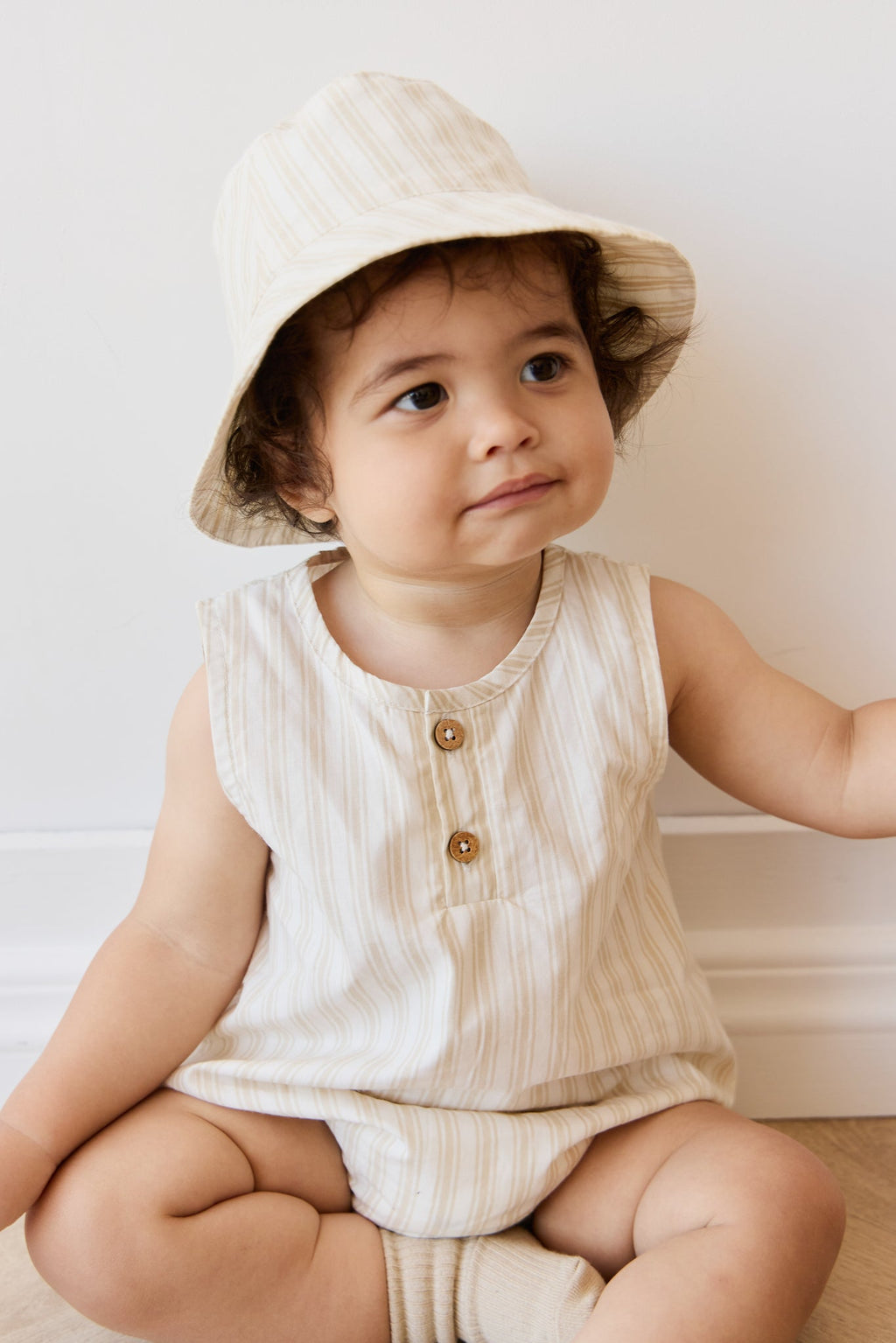 Bob en coton biologique à rayures multicolores en mousse souple avec large bord pour bébé et enfant TP-G