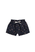 Short classique en coton biologique noir à motif floral avec taille élastique pour fillettes et enfants de 1 à 4 ans