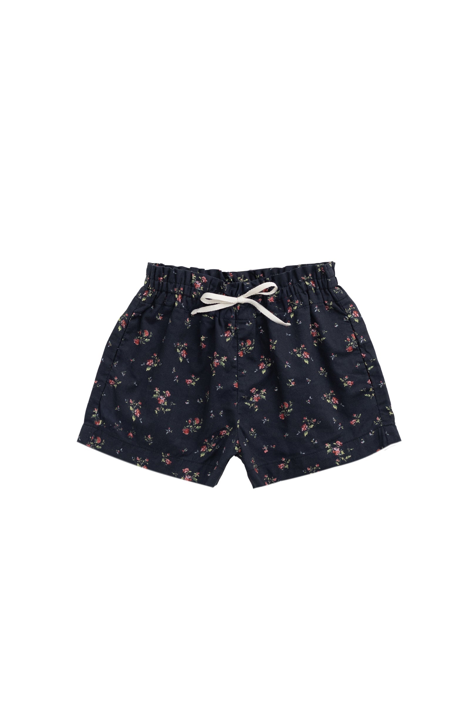 Short classique en coton biologique noir à motif floral avec taille élastique pour fillettes et enfants de 1 à 4 ans