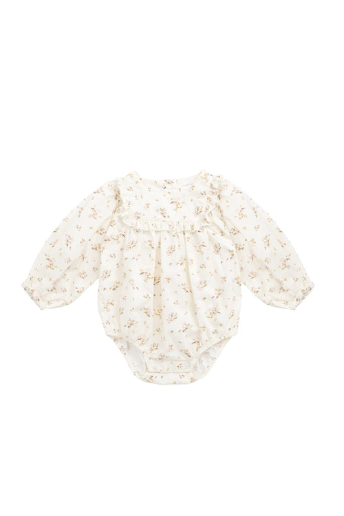 Barboteuse en coton biologique à imprimé floral antique avec boutons-pression pour fillettes de 2 à 3 ans